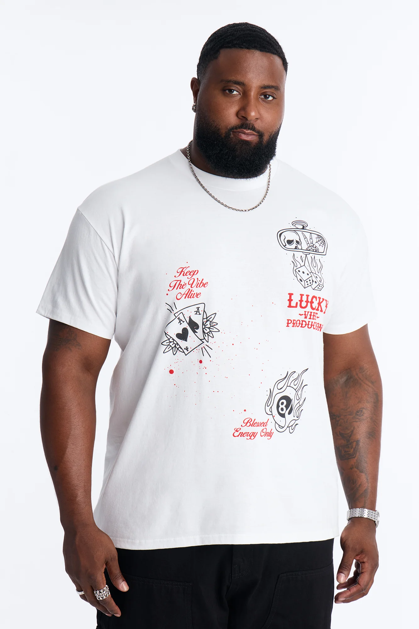 Lucky Vibes Oversized Short Sleeve Tee - White - Image 8