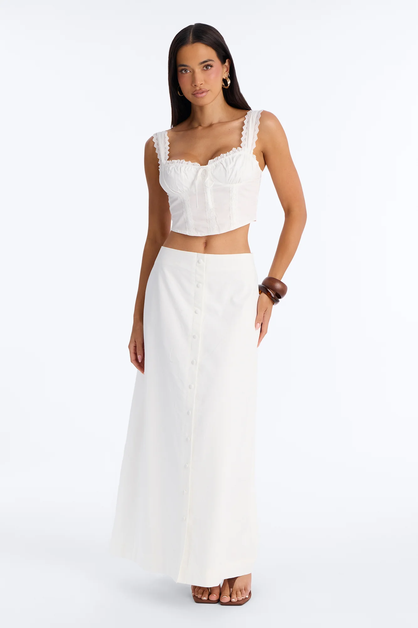 Lucy Linen Button Up Maxi Skirt - White