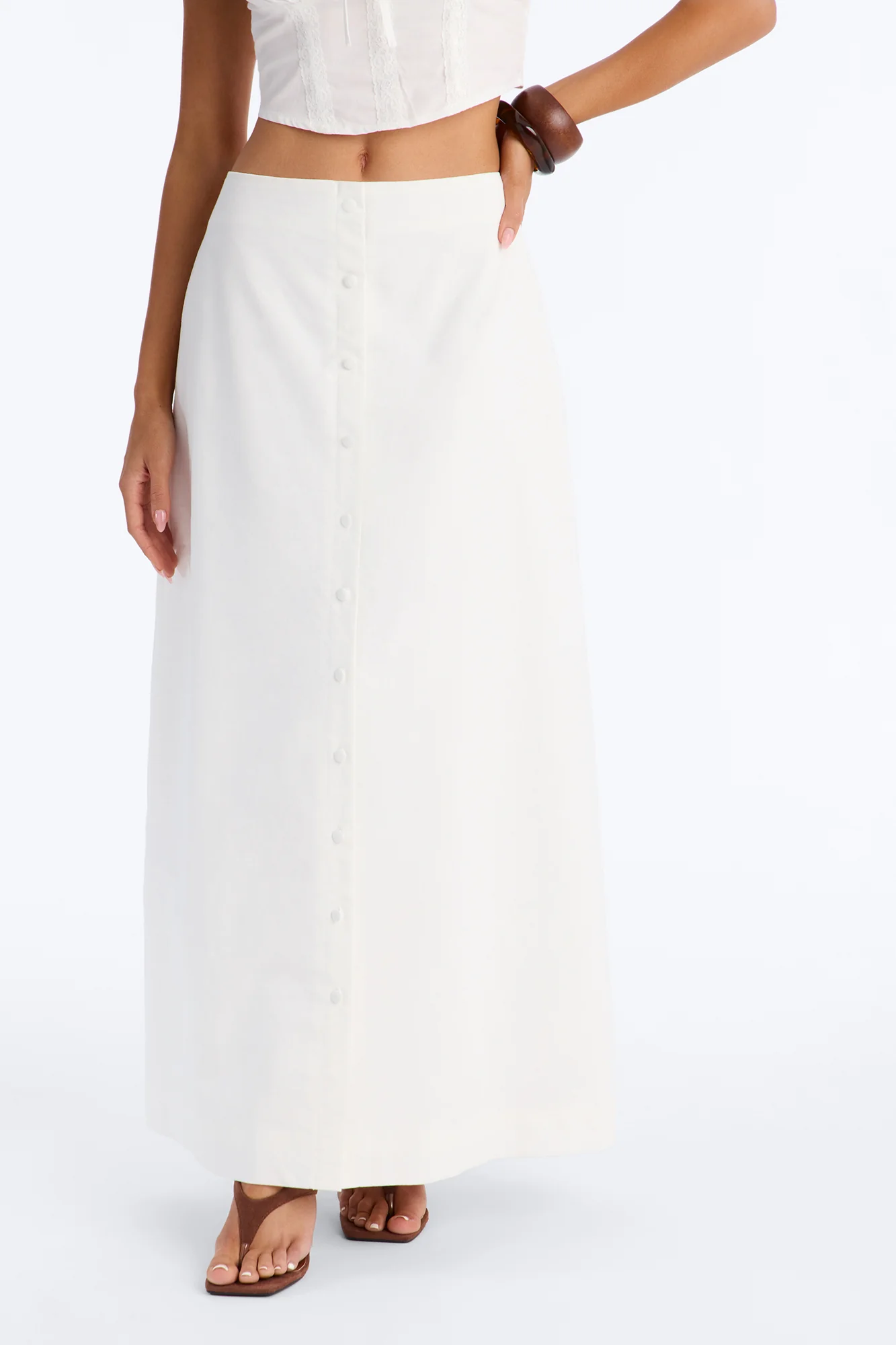 Lucy Linen Button Up Maxi Skirt - White - Image 2