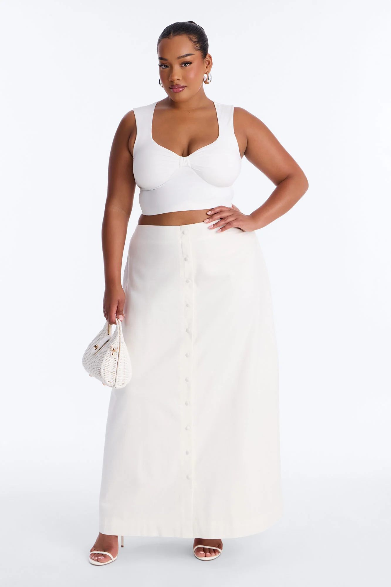 Lucy Linen Button Up Maxi Skirt - White - Image 4