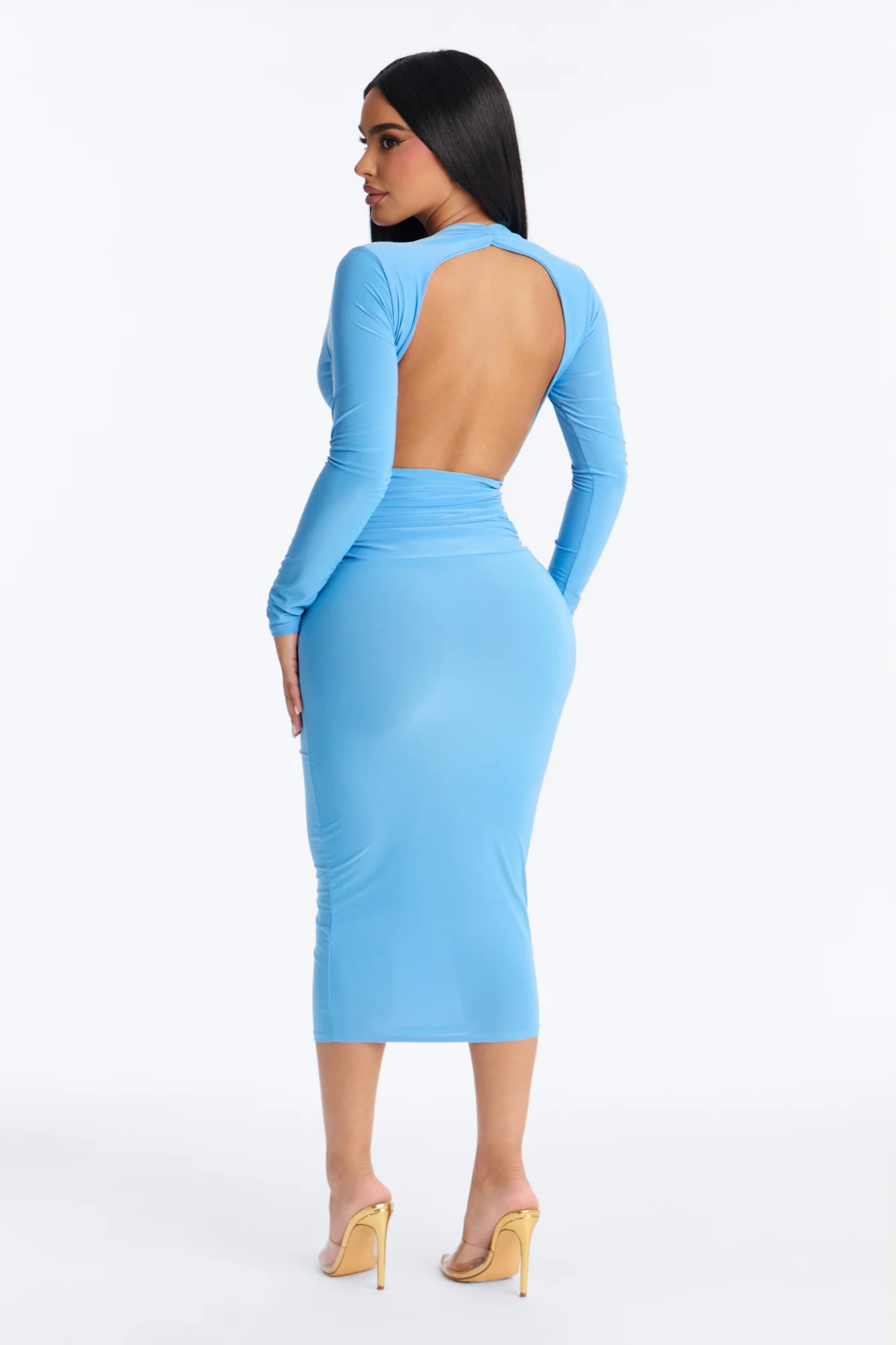 Lucy Ruched Backless Midi Dress - Blue - Image 4