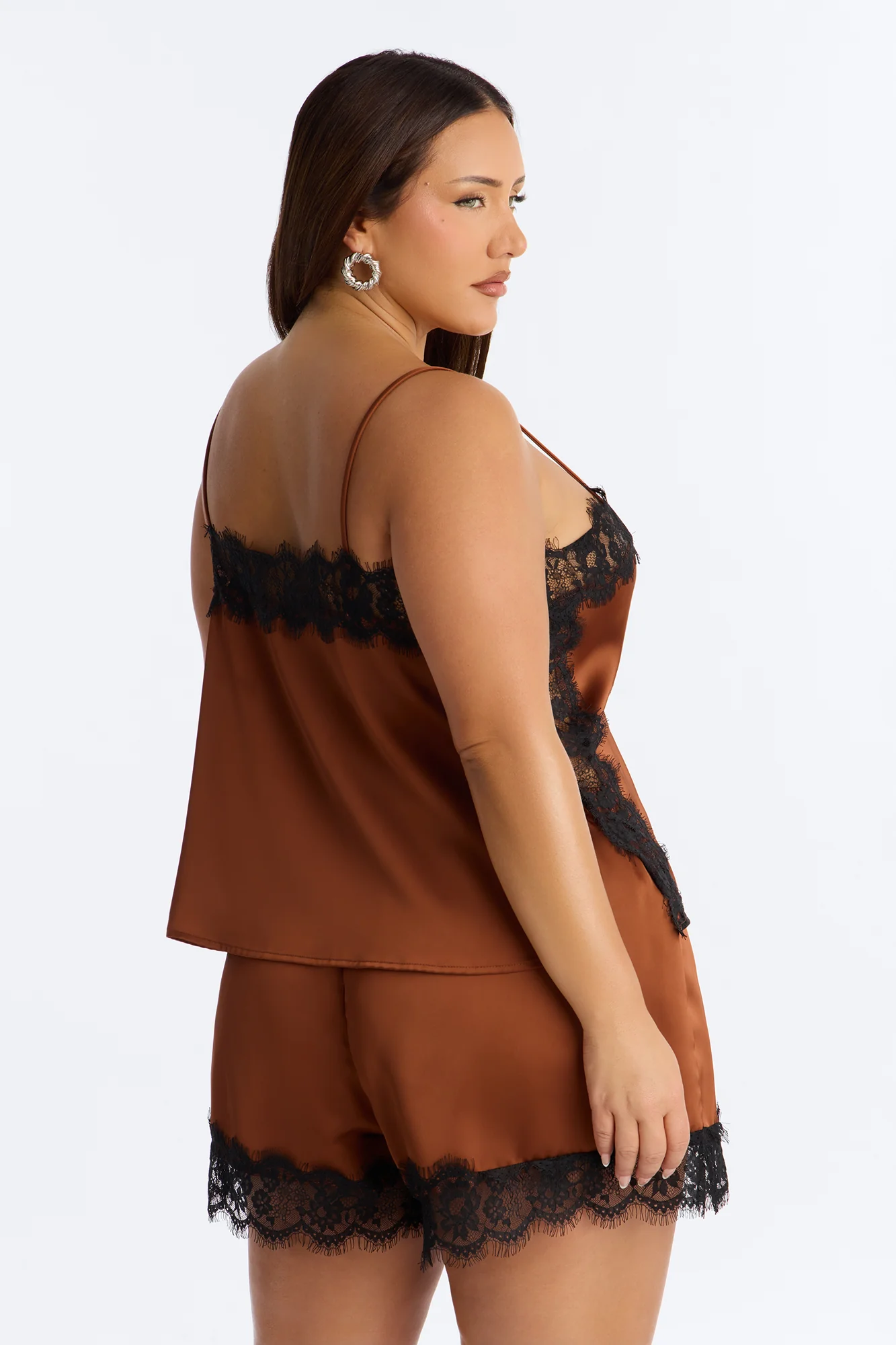 Luella Satin Lace Short Set - Brown - Image 8