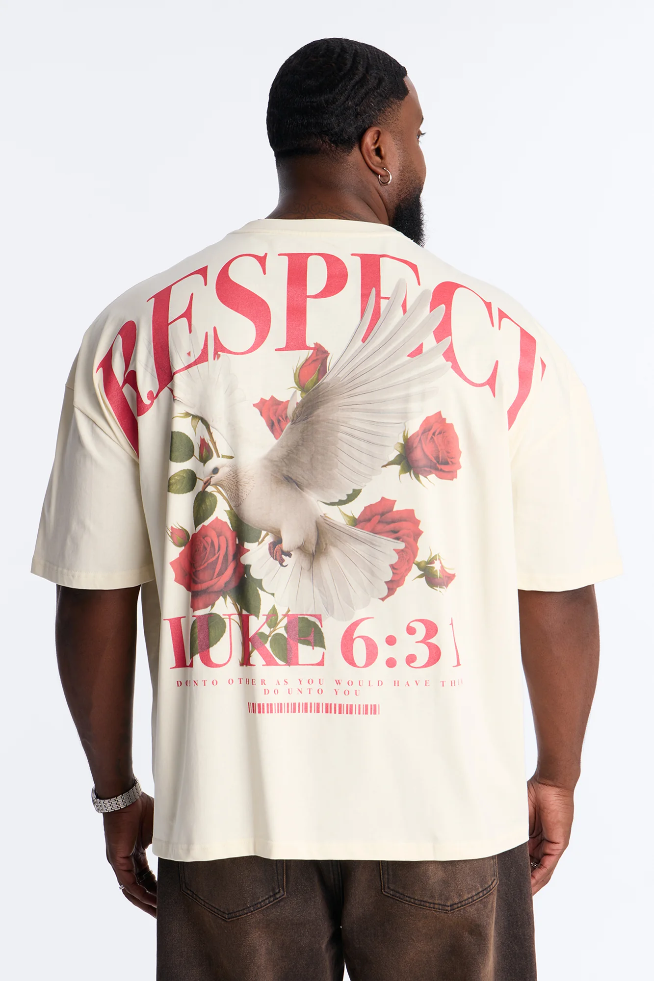 Luke 6:31 Foil Heavy Weight Oversized Short Sleeve Tee - Cream