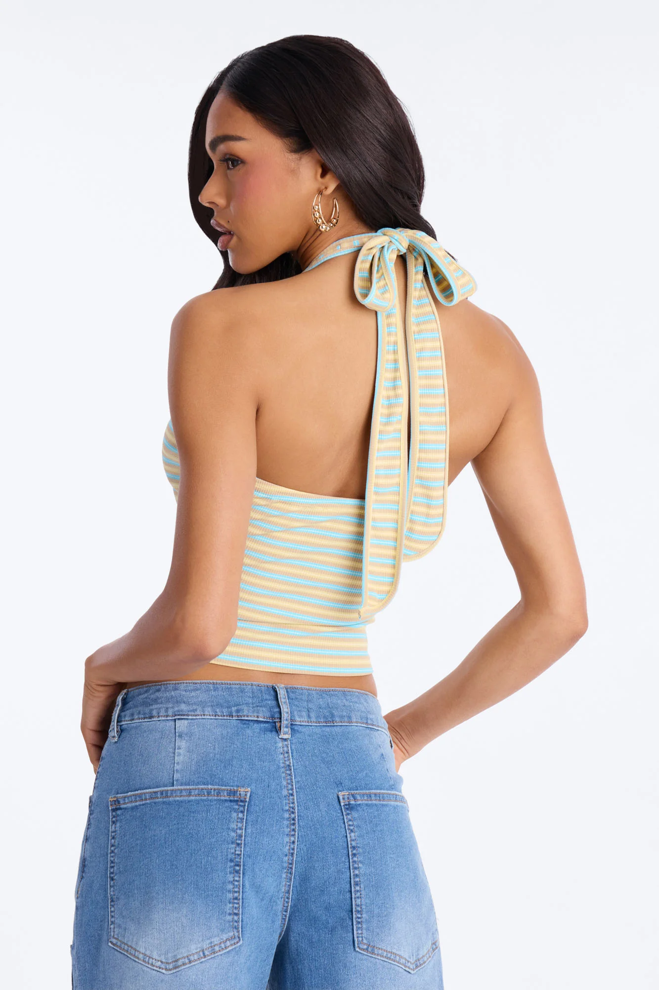 Lulu Ribbed Striped Scoop Neck Halter Top - Brown/combo - Image 3