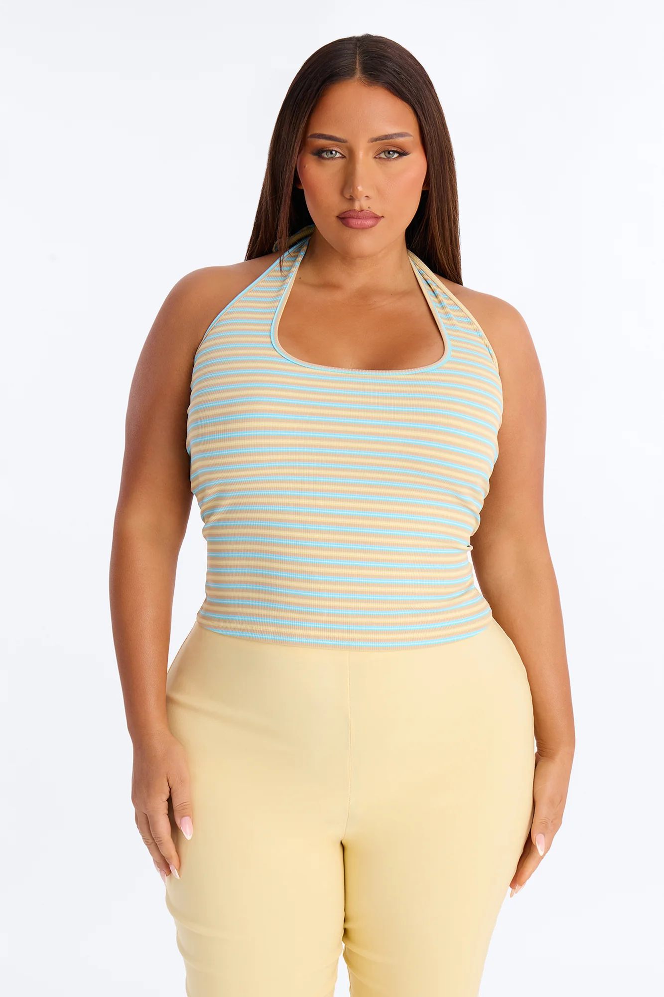Lulu Ribbed Striped Scoop Neck Halter Top - Brown/combo - Image 4