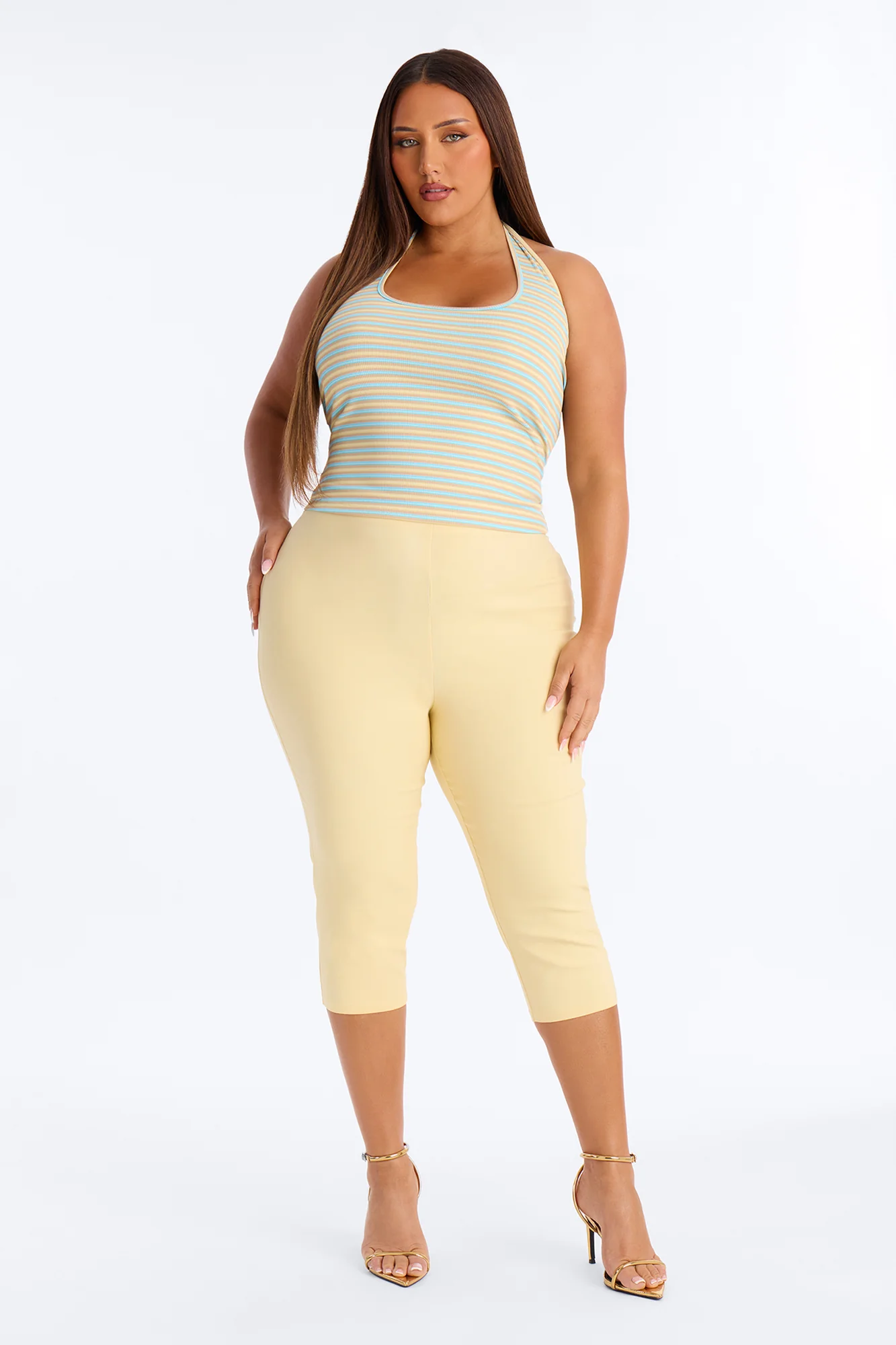 Lulu Ribbed Striped Scoop Neck Halter Top - Brown/combo - Image 5