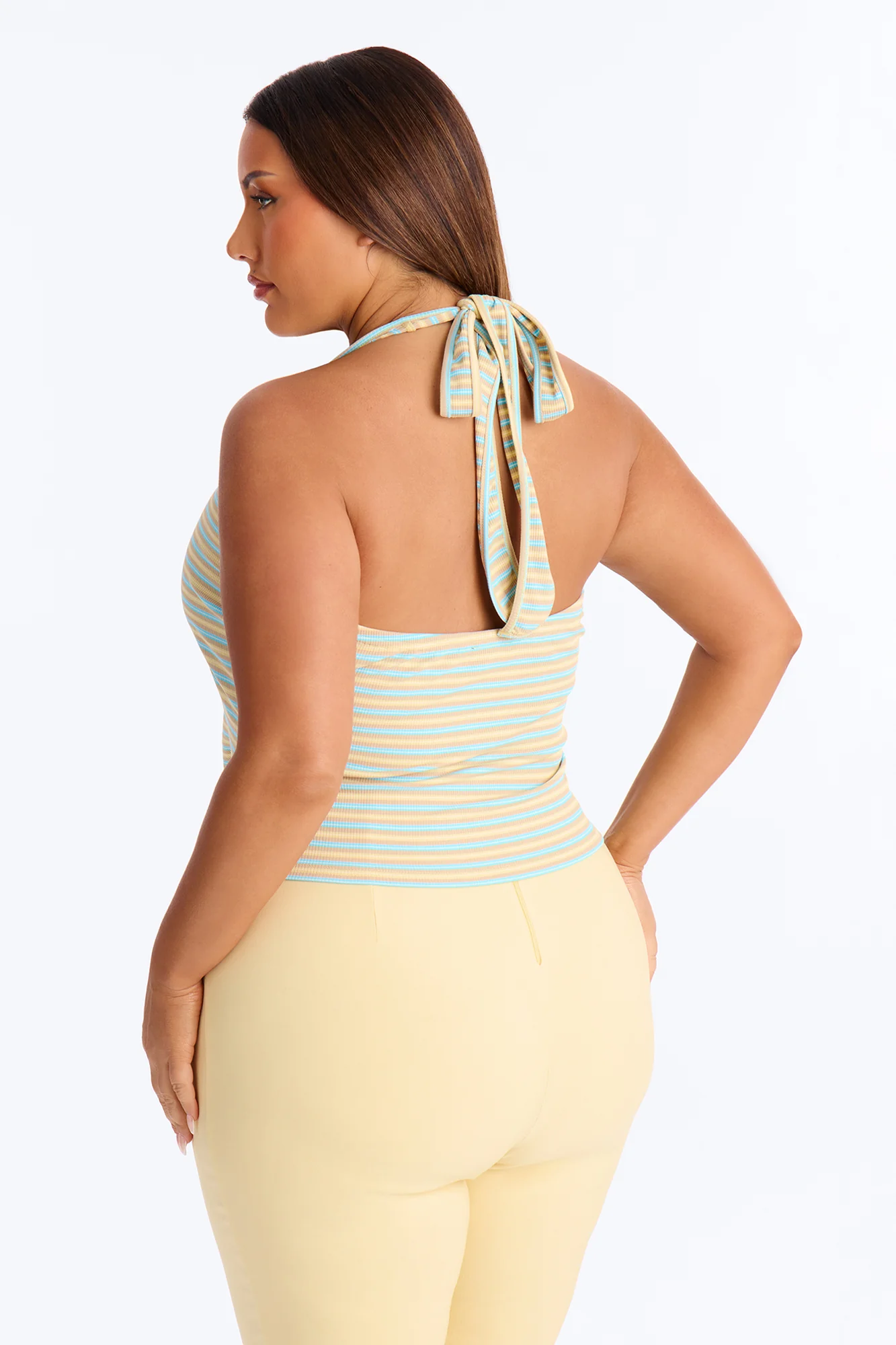 Lulu Ribbed Striped Scoop Neck Halter Top - Brown/combo - Image 6