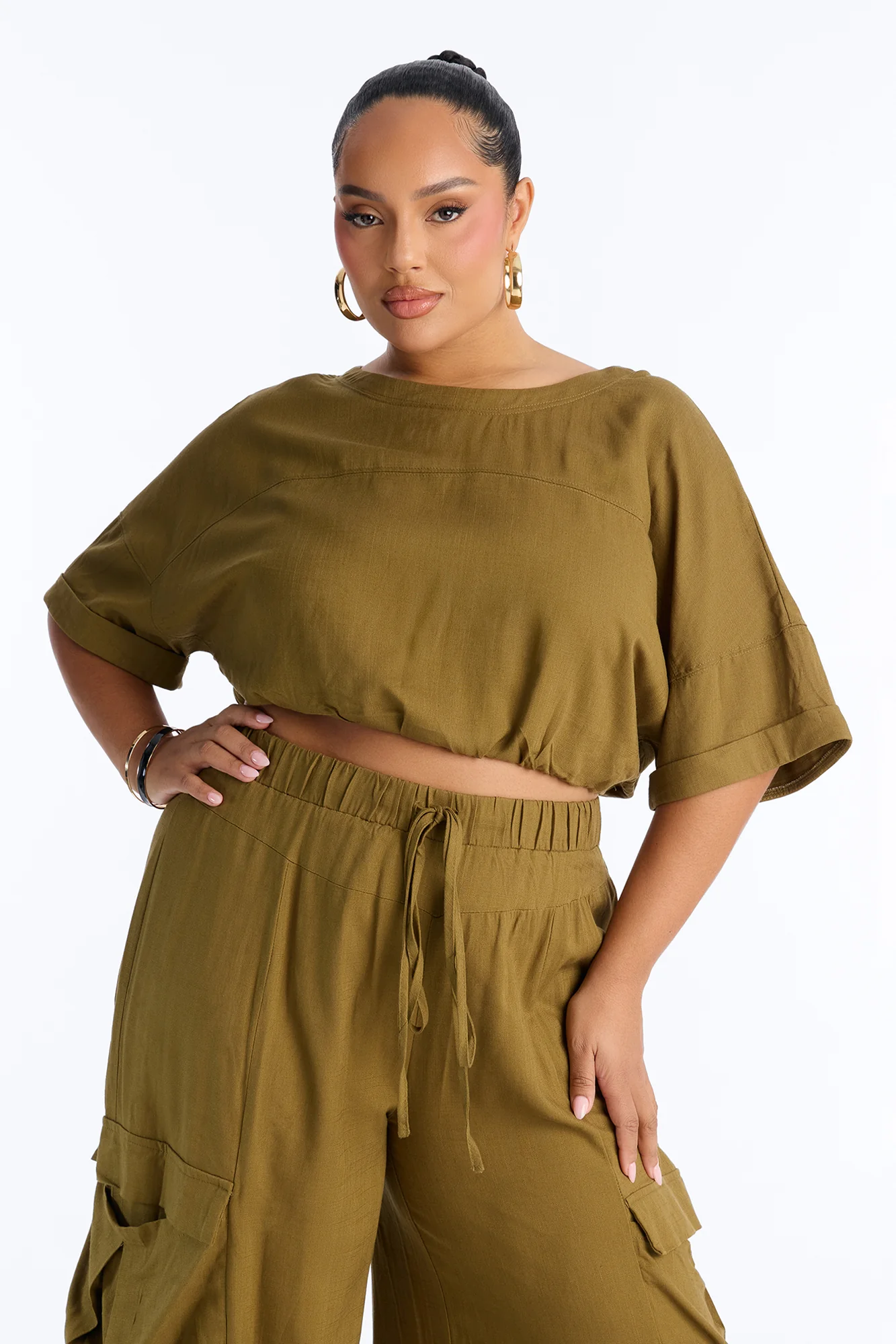 Lulu Wide Leg Pant Set - Olive - Image 5