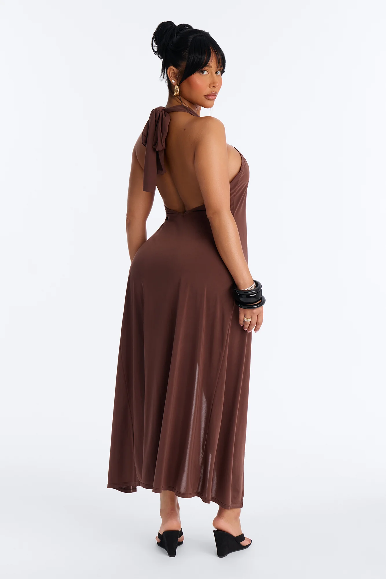 Luna Long Flyaway Low Back Top - Brown - Image 3
