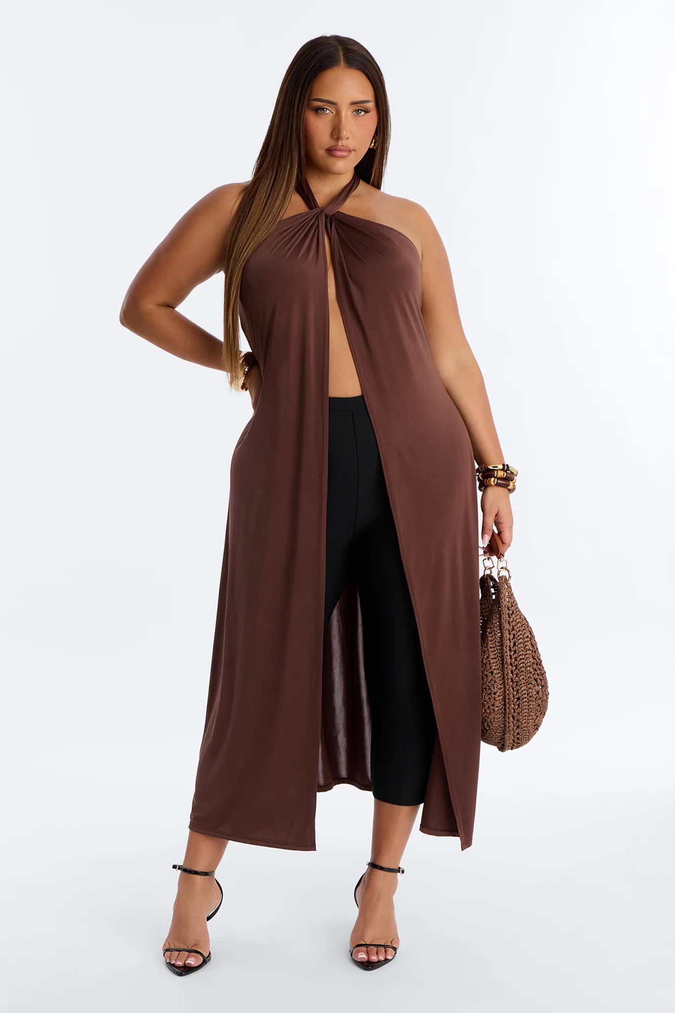 Luna Long Flyaway Low Back Top - Brown - Image 4