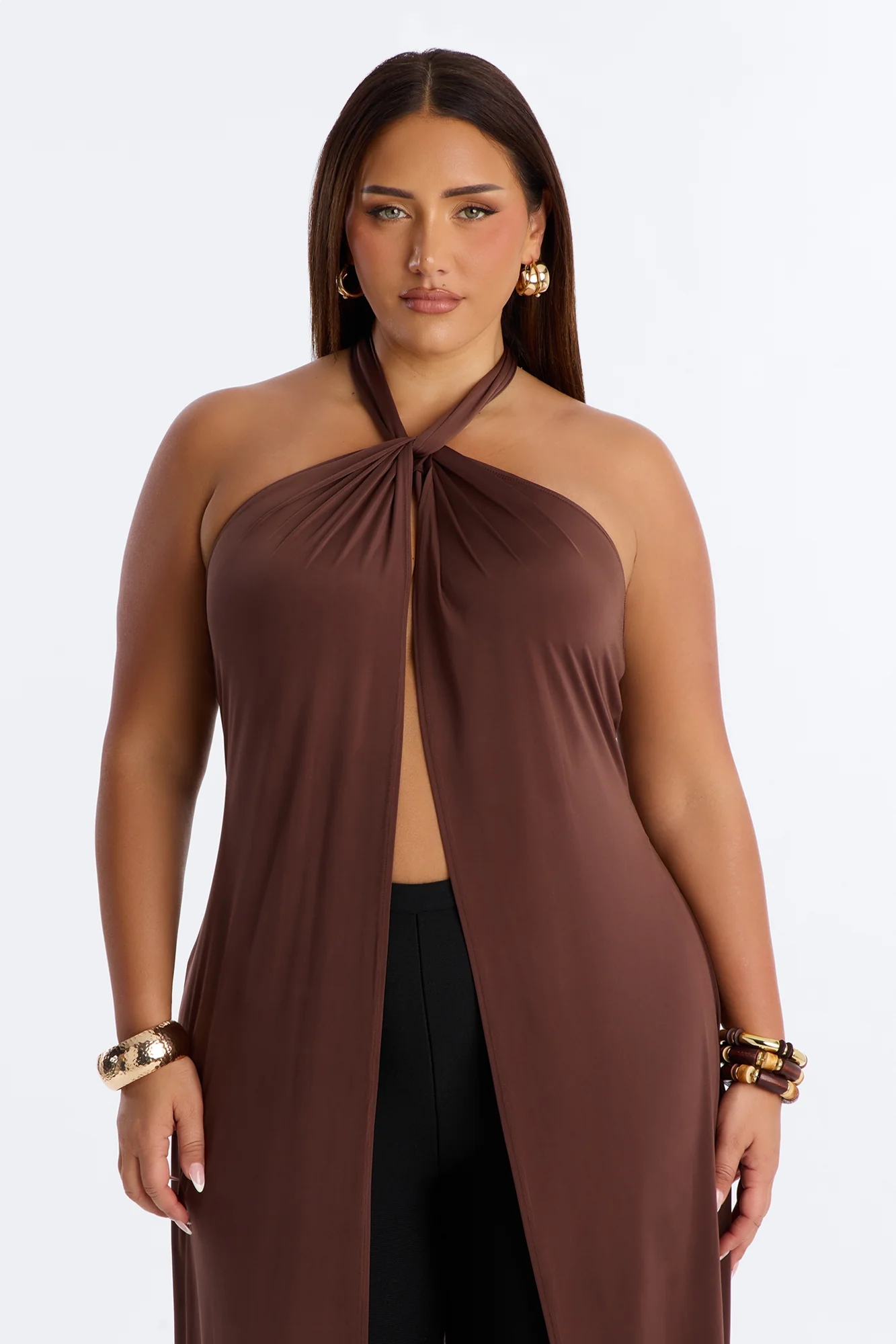 Luna Long Flyaway Low Back Top - Brown - Image 5