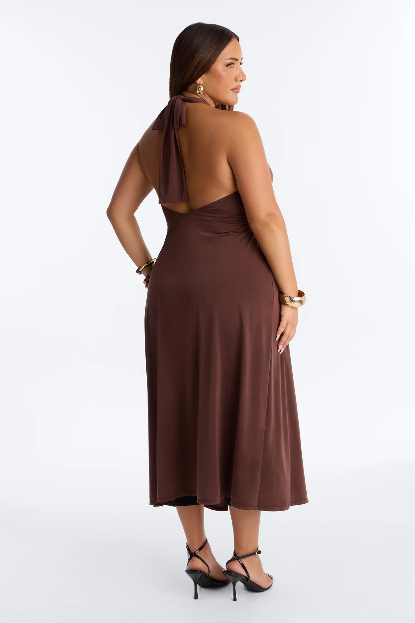 Luna Long Flyaway Low Back Top - Brown - Image 7