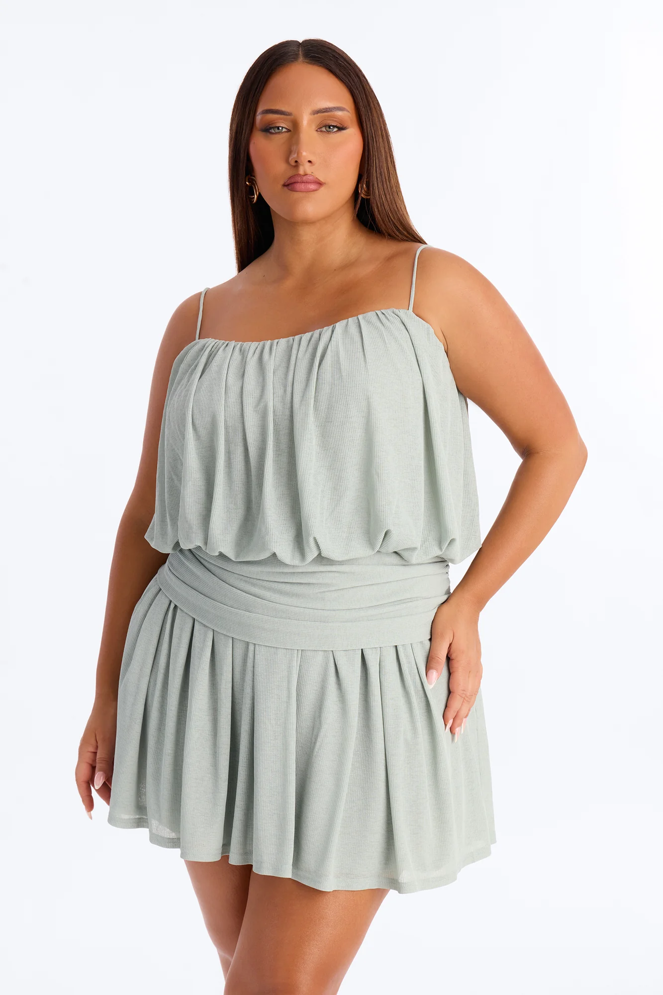 Luna Spaghetti Strap Textured Mini Dress - Sage - Image 5