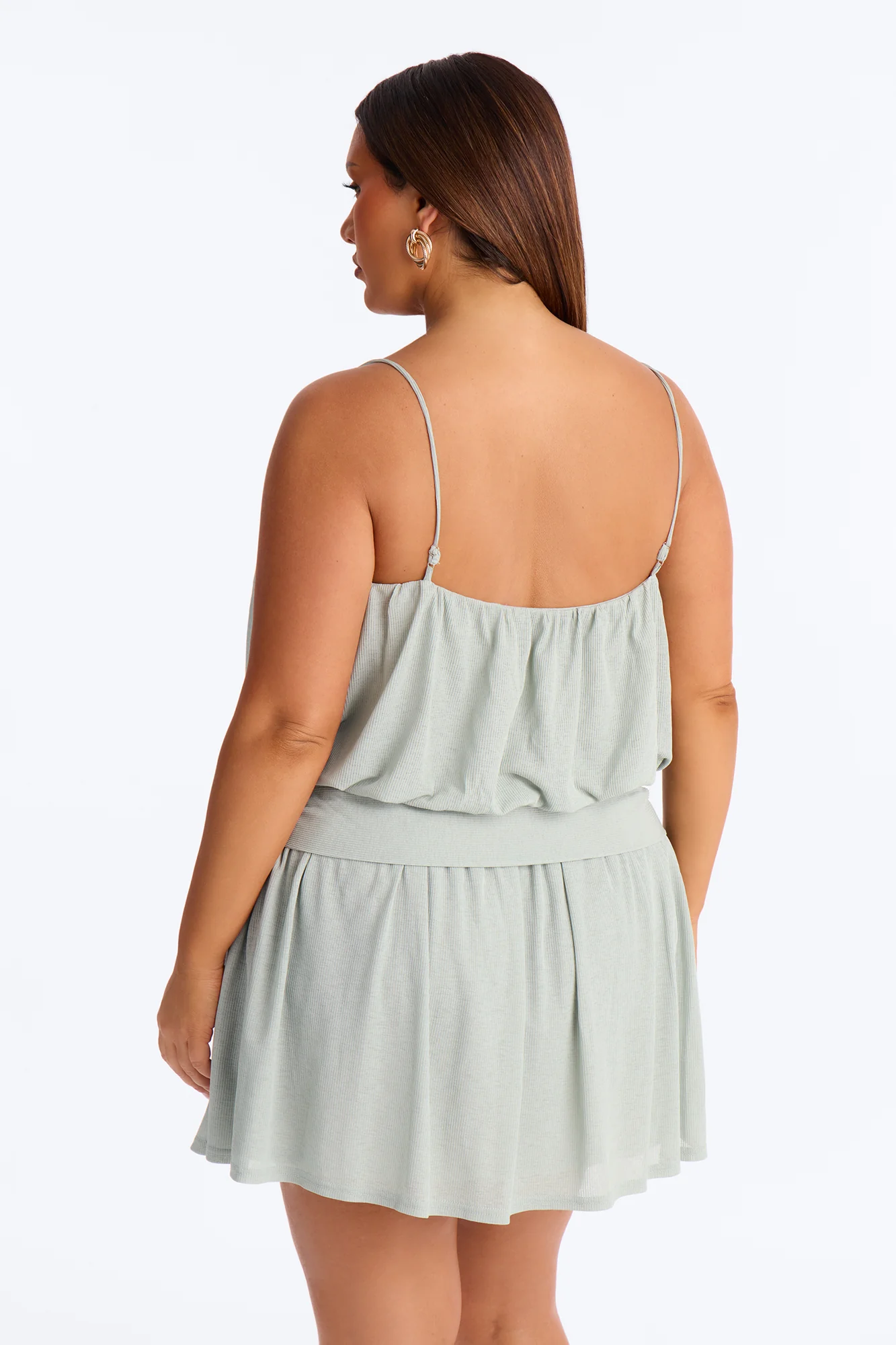 Luna Spaghetti Strap Textured Mini Dress - Sage - Image 8