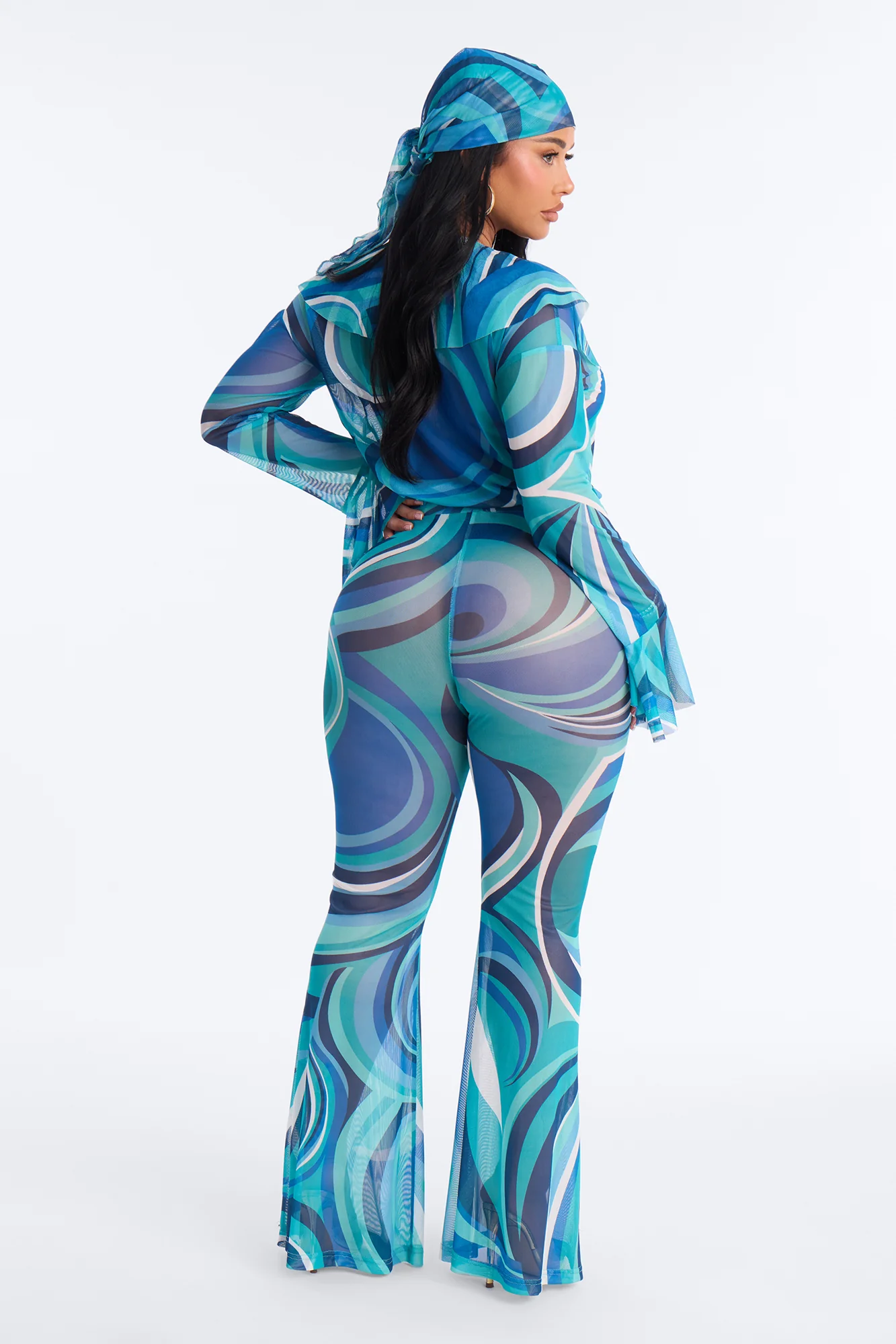 Lure You In 3 Piece Scarf Pant Set - Blue/combo - Image 4