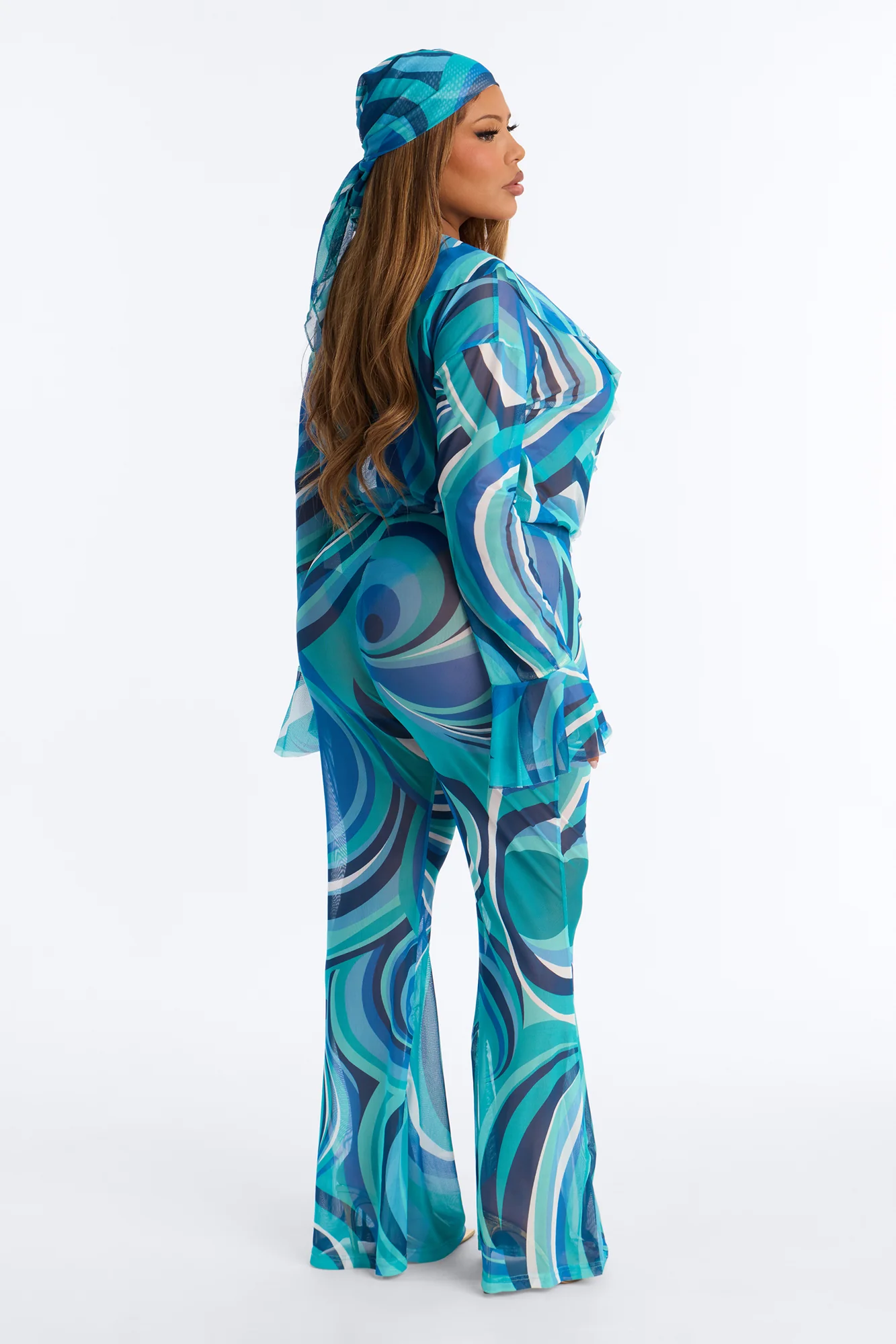 Lure You In 3 Piece Scarf Pant Set - Blue/combo - Image 9