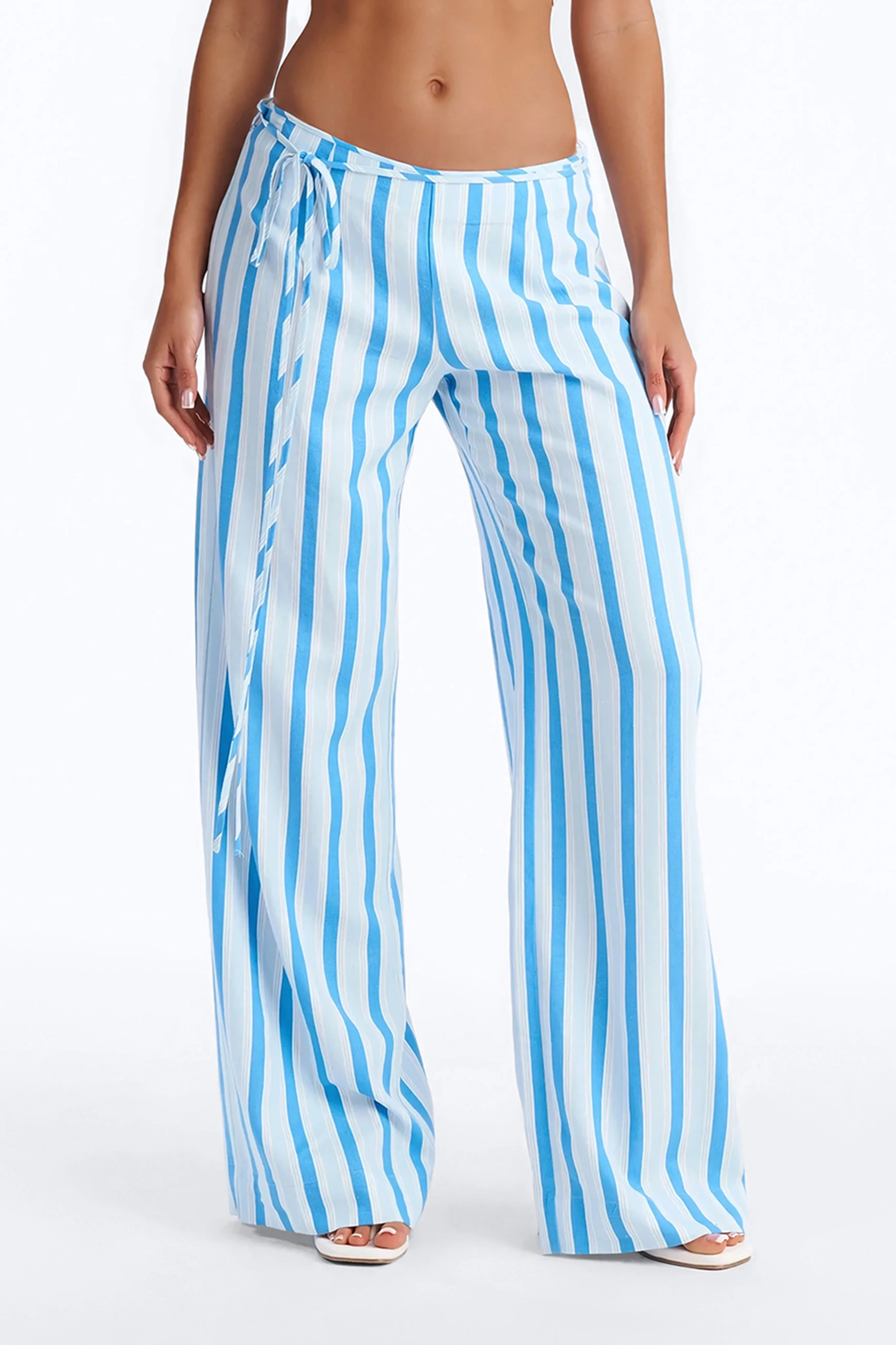 Lurice Low Rise Striped Linen Wide Leg Pant - Blue/combo - Image 2