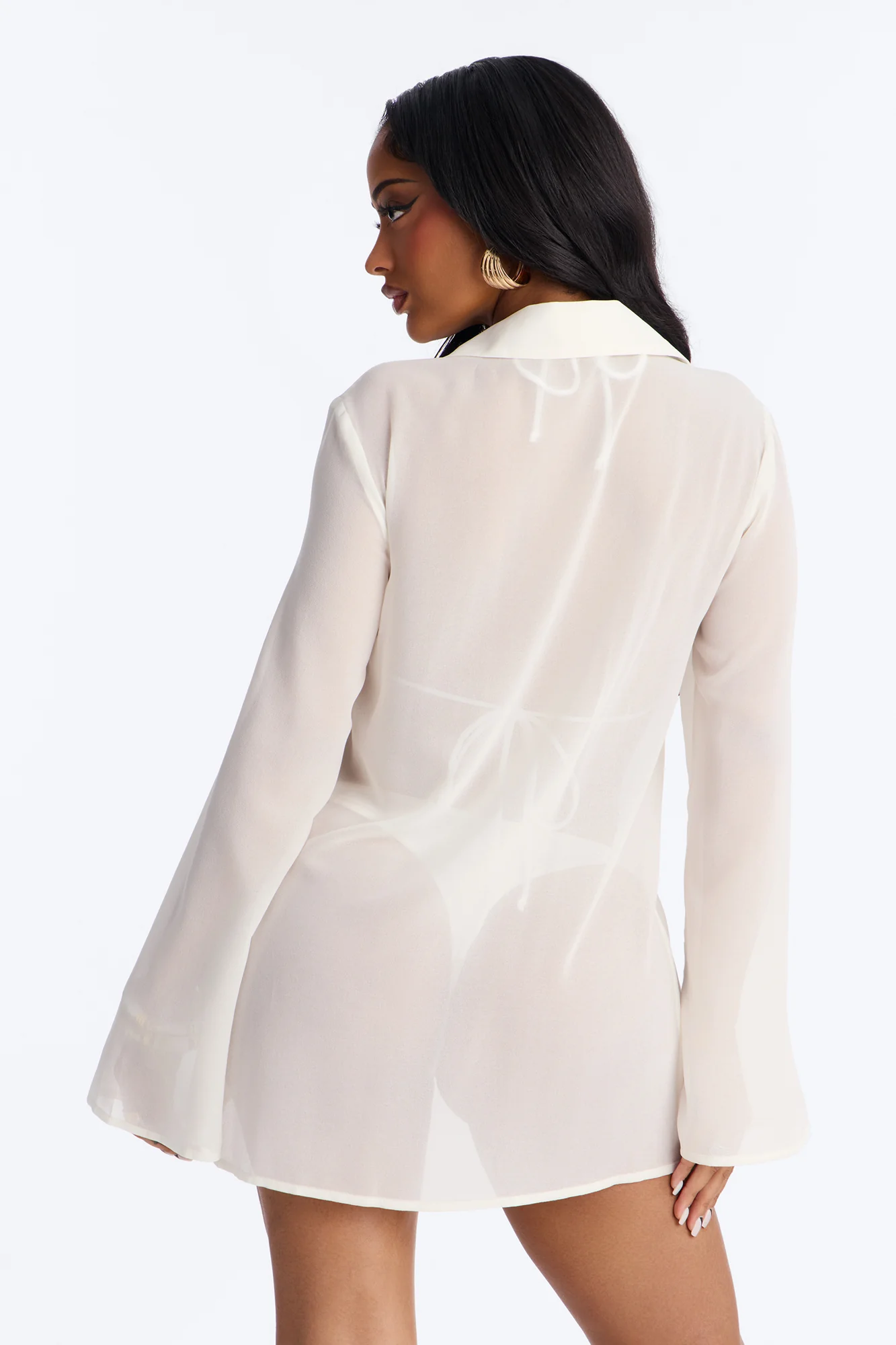 Lush Linen Swim Cover Up Mini Dress - White - Image 4