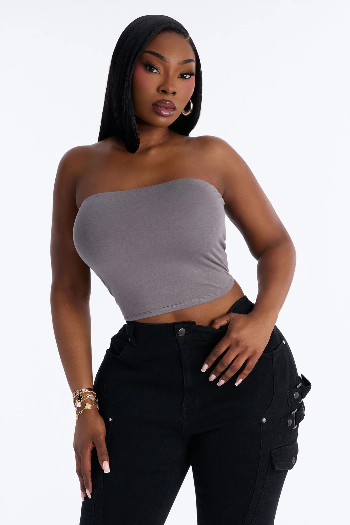 Lyla Double Lined Tube Top - Grey - Image 4
