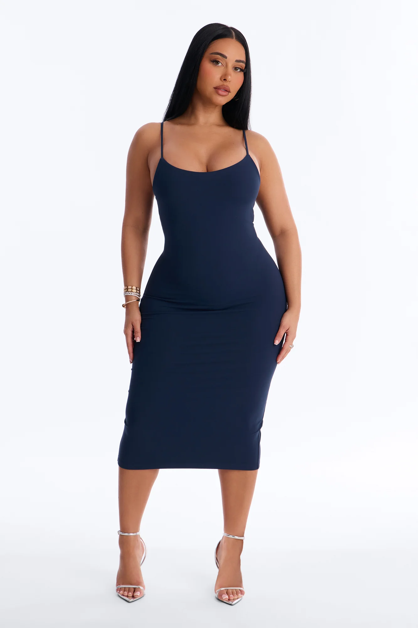 Lylah Double Lined Midi Dress - Navy