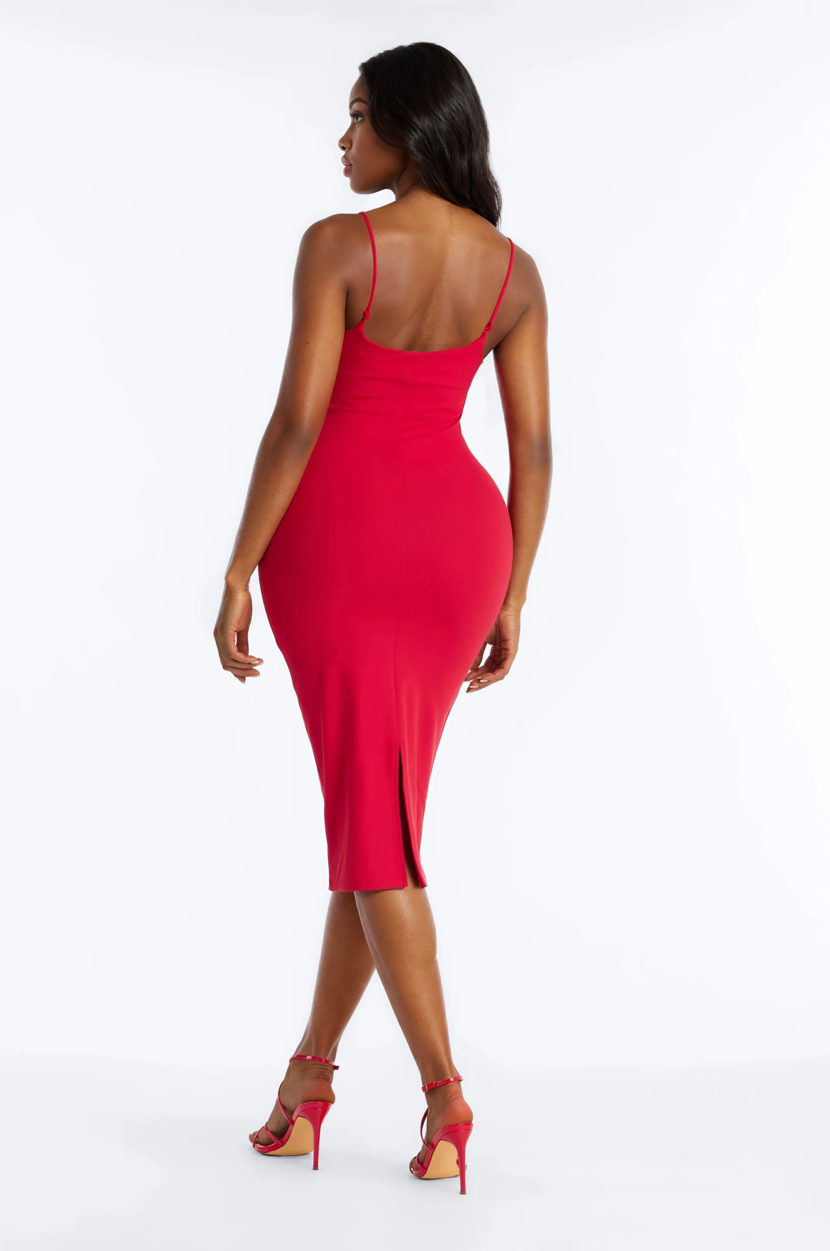 Lylah Double Lined Midi Dress - Red - Image 4