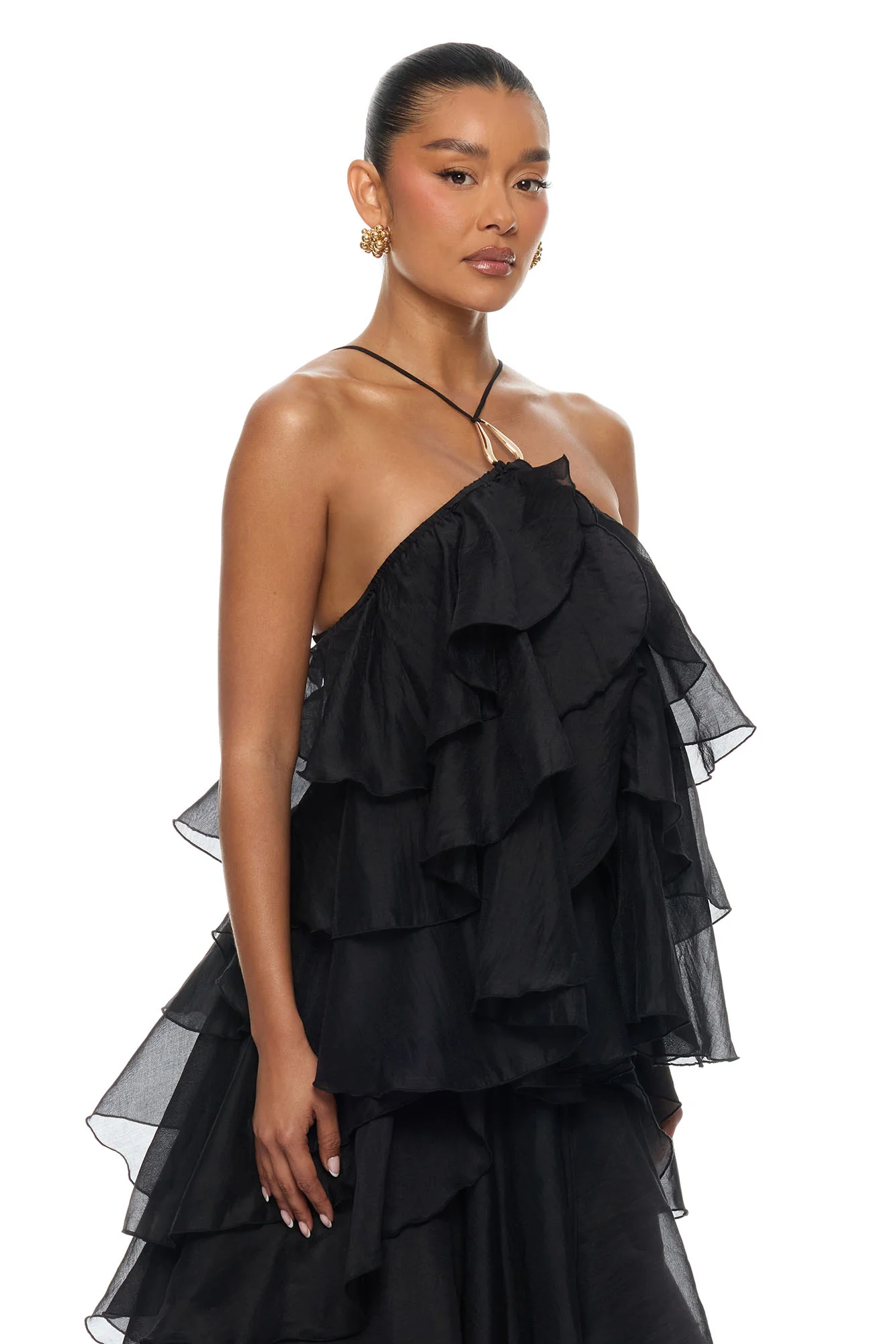 Lylah Ruffle Chiffon Maxi Dress - Black - Image 2