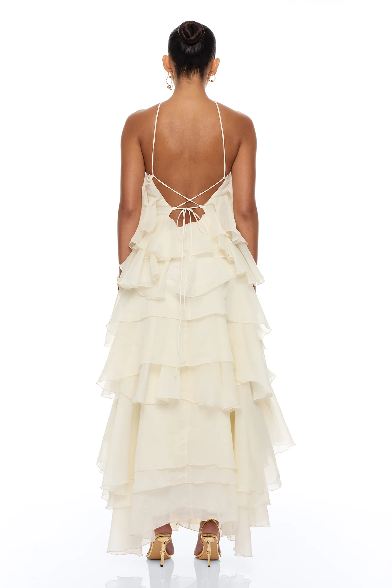 Lylah Ruffle Chiffon Maxi Dress - Cream - Image 4
