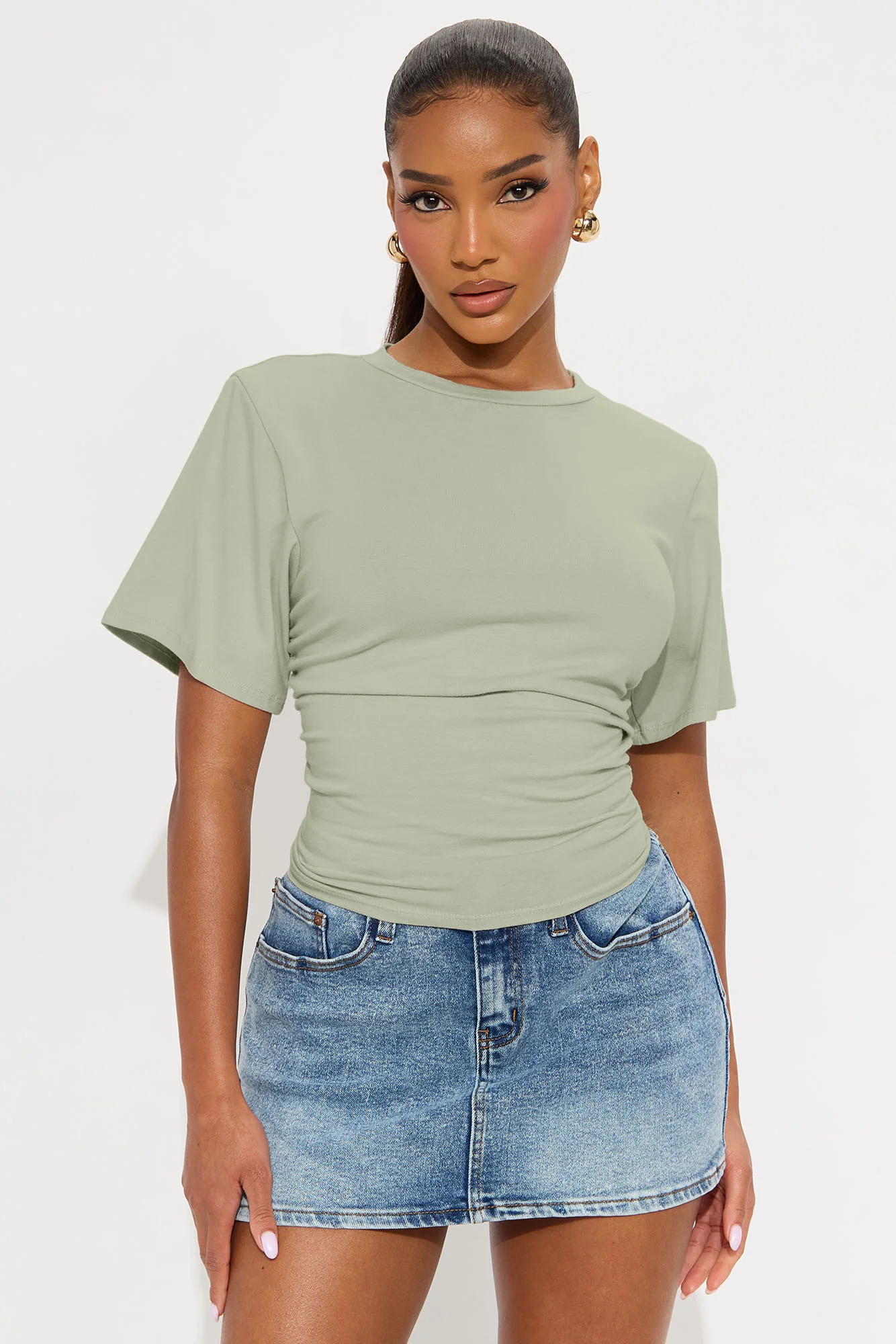 Lynn Shoulder Pad Tee - Sage