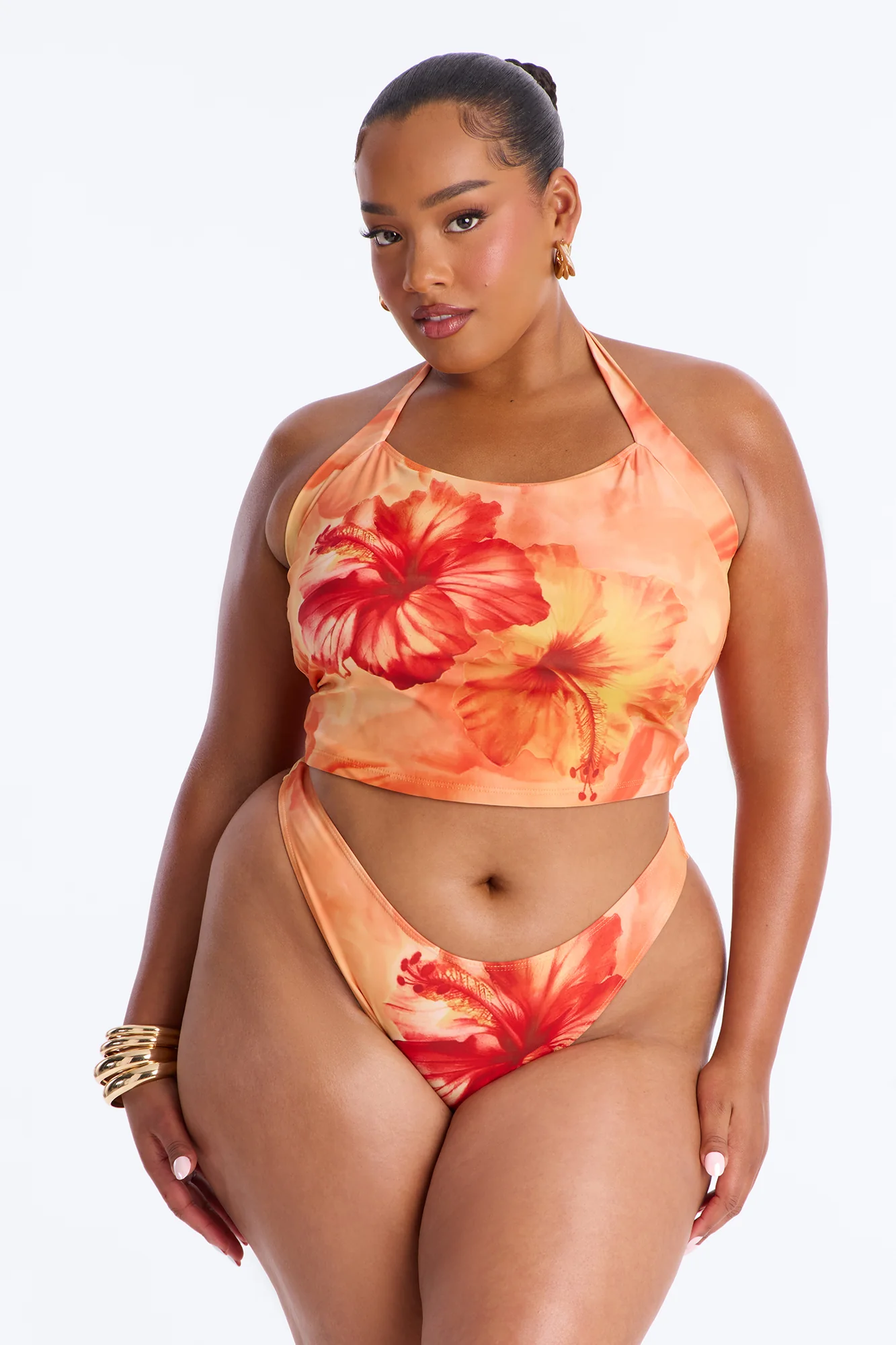 Mabel 2 Piece Floral Tankini Bikini Set - Orange - Image 4