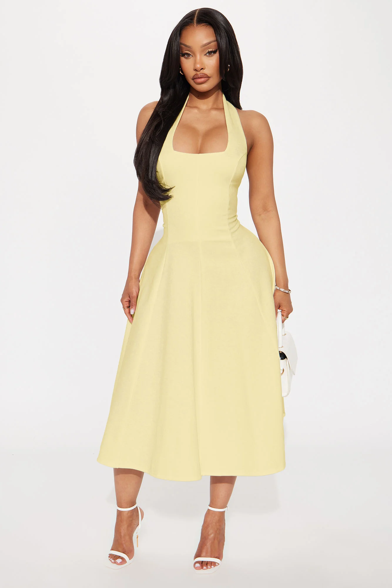 Mabel Ponte Midi Dress - Yellow