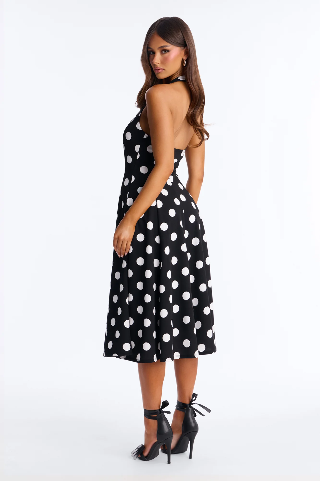 Mabel Ponte Polka Dot Midi Dress - Black/White - Image 3