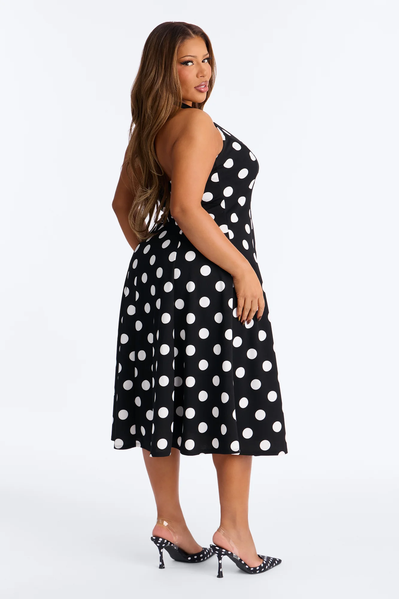 Mabel Ponte Polka Dot Midi Dress - Black/White - Image 6