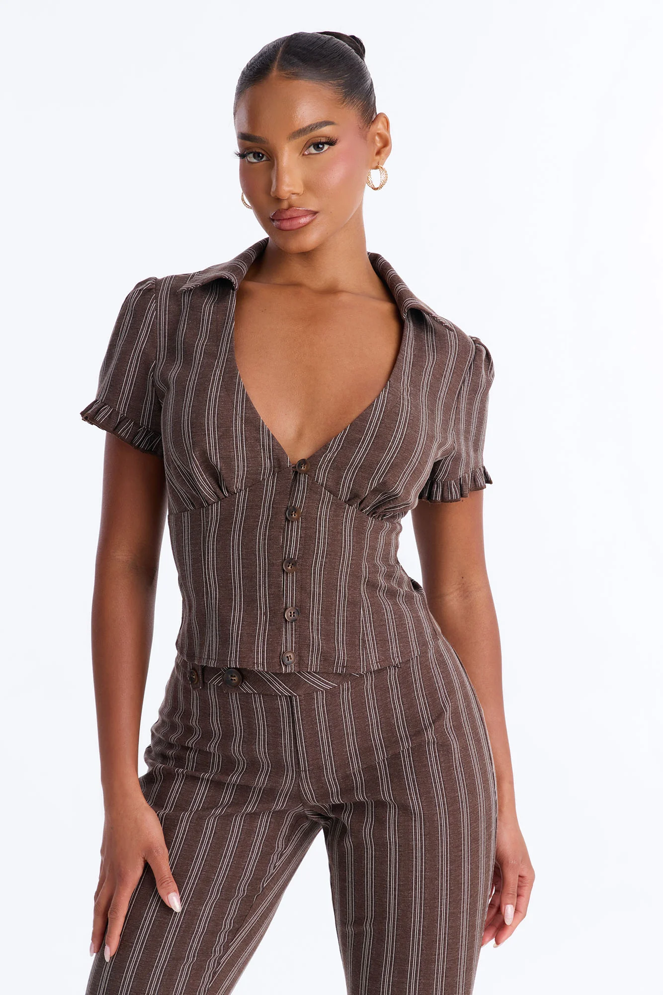 Mabel Striped Capri Set - Chocolate/Combo - Image 2