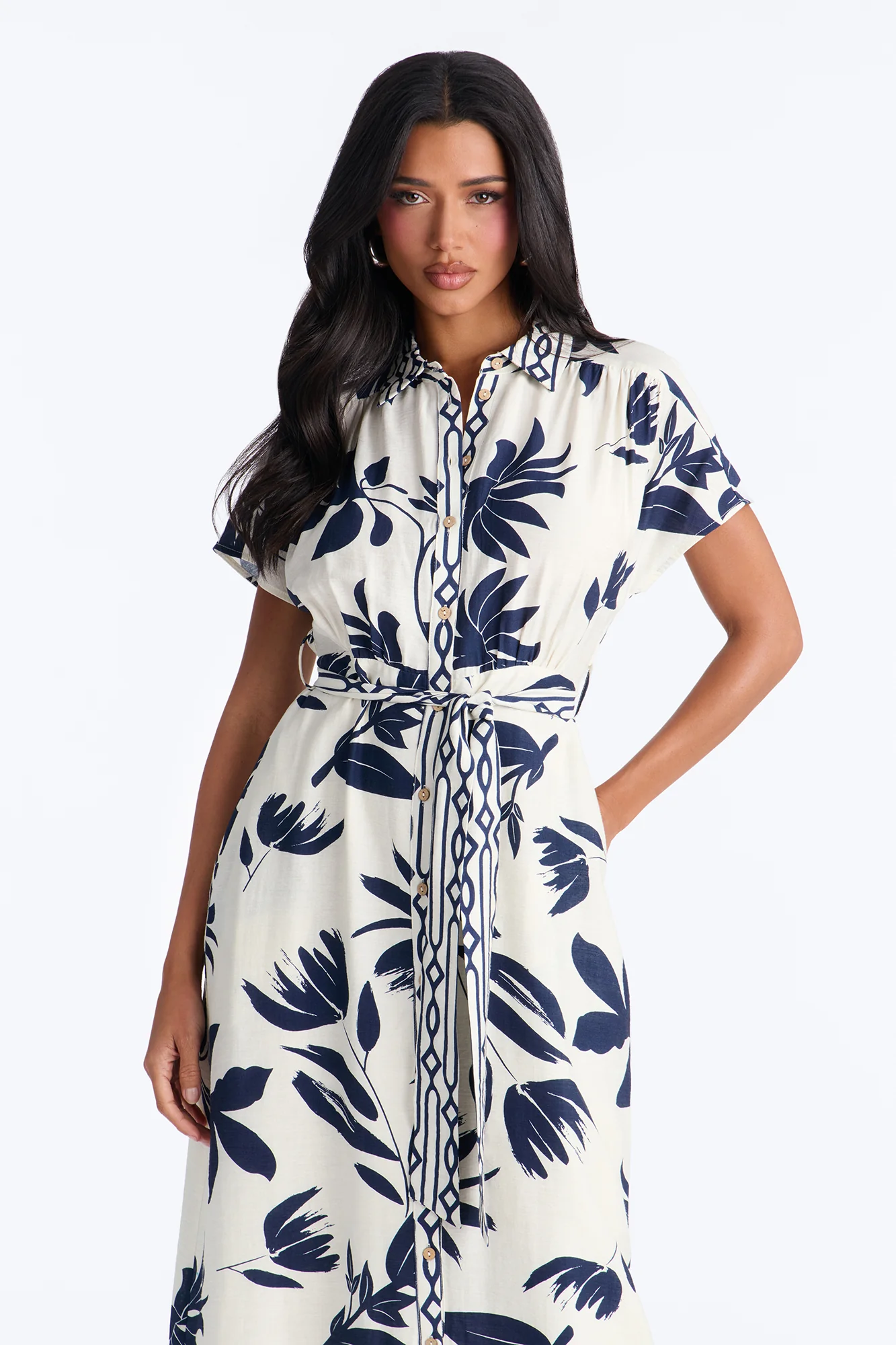 Mable Collared Linen Maxi Dress - Navy/combo - Image 2