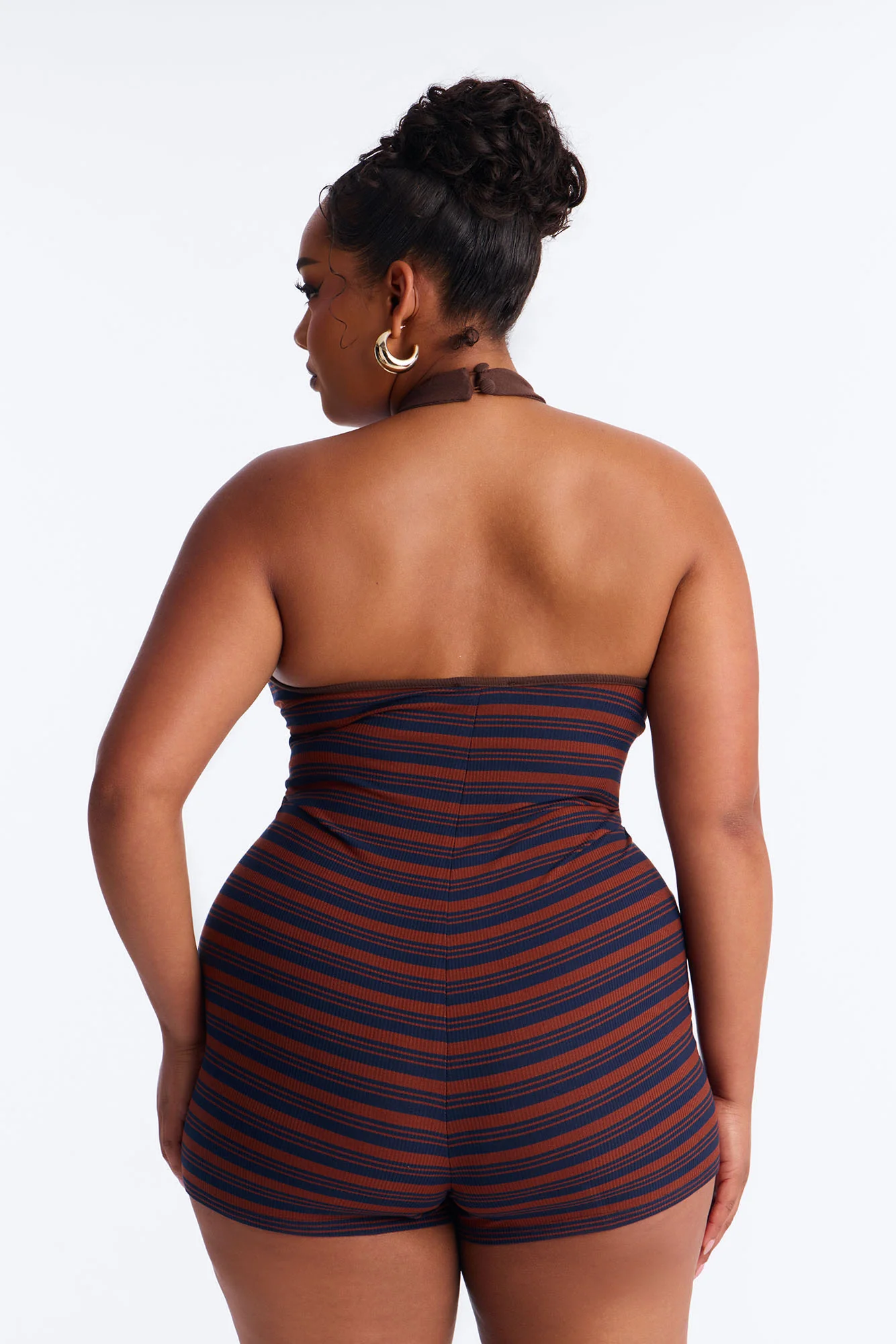 Macee Striped Halter Romper - Brown - Image 8