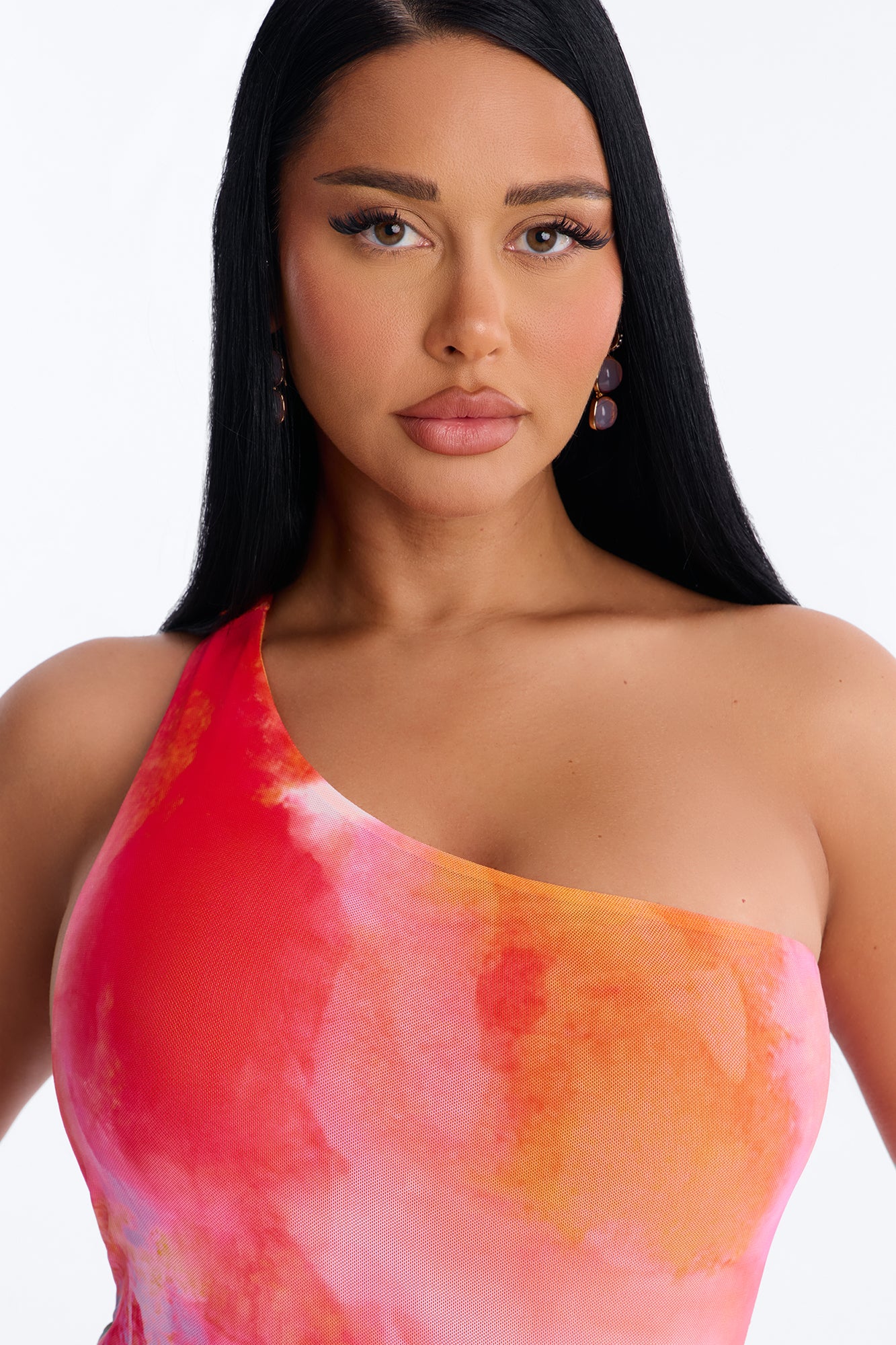 Macy One Shoulder Sheer Maxi Dress - Orange/combo - Image 4