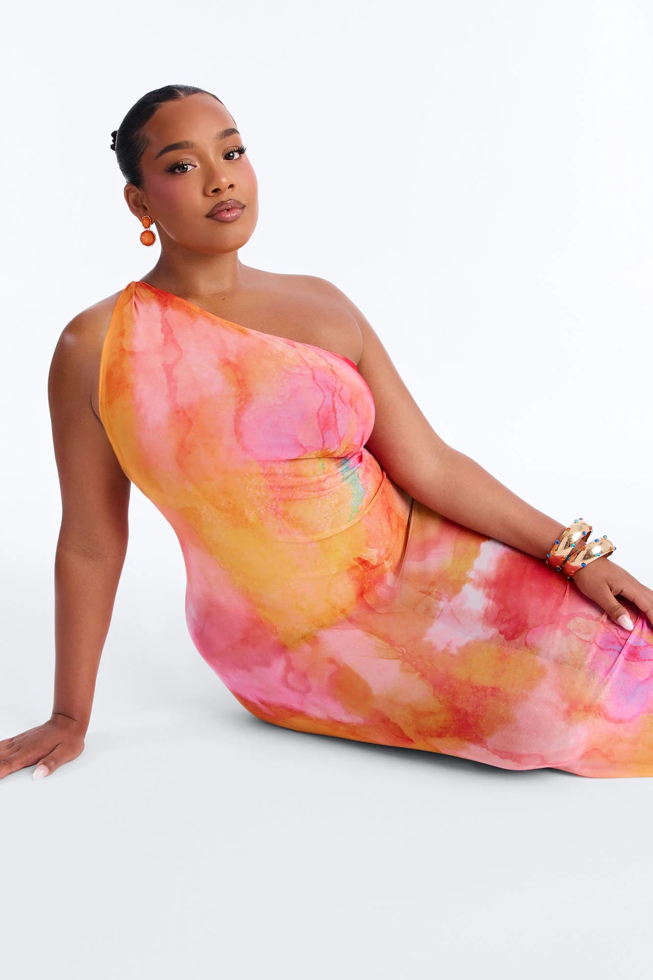 Macy One Shoulder Sheer Maxi Dress - Orange/combo - Image 7