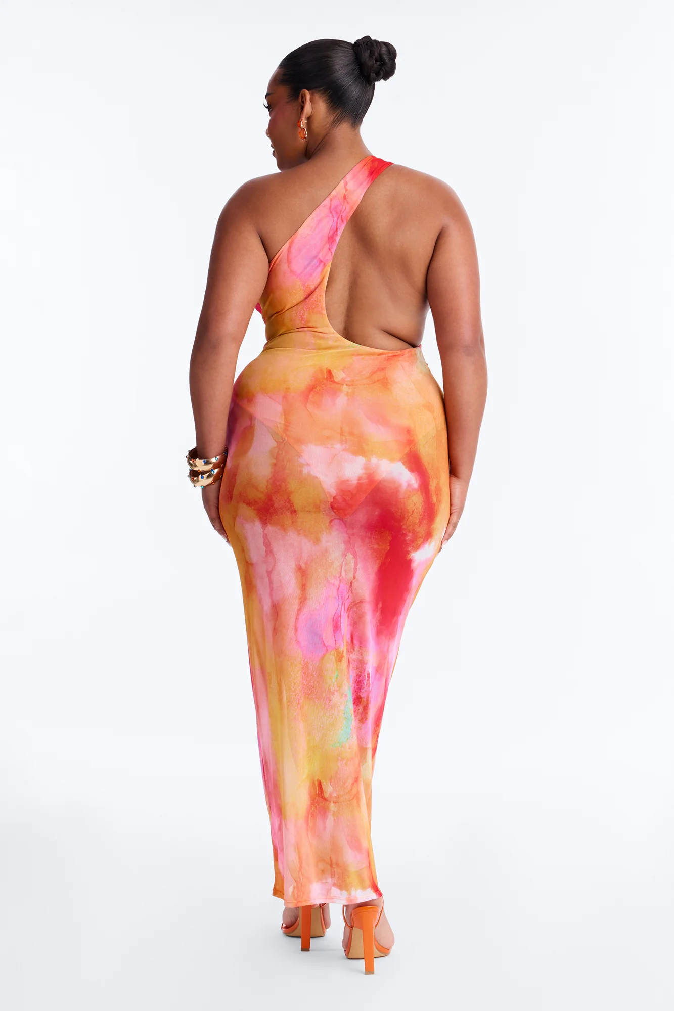 Macy One Shoulder Sheer Maxi Dress - Orange/combo - Image 8