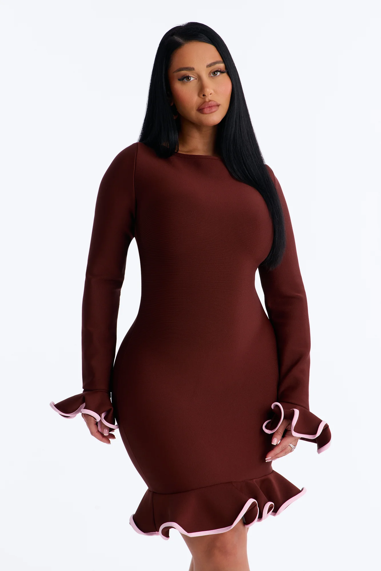 Maddie Bandage Mini Dress - Chocolate - Image 2