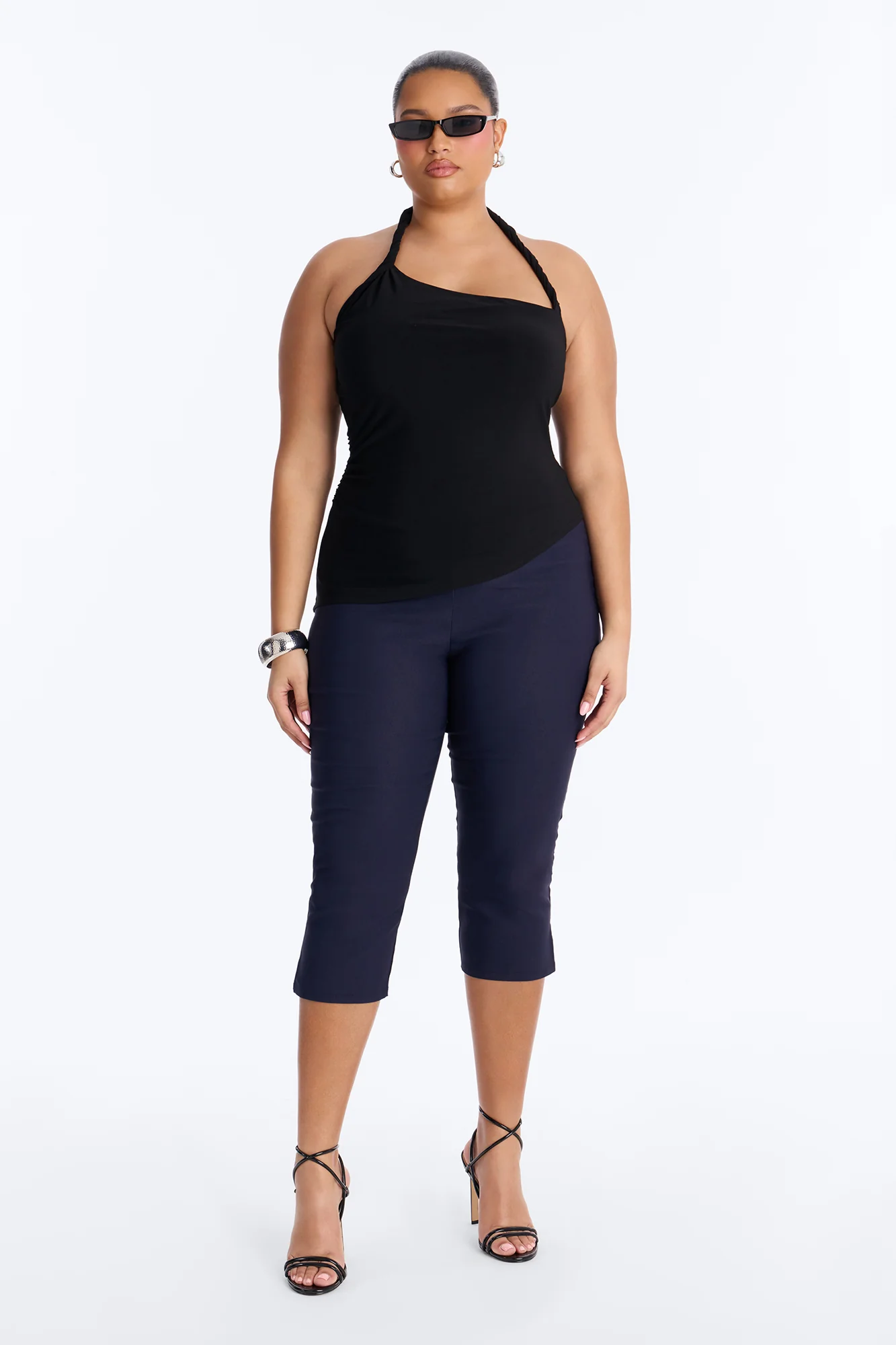 Maddy Asymmetrical Twist Ruched Halter Top - Black - Image 5