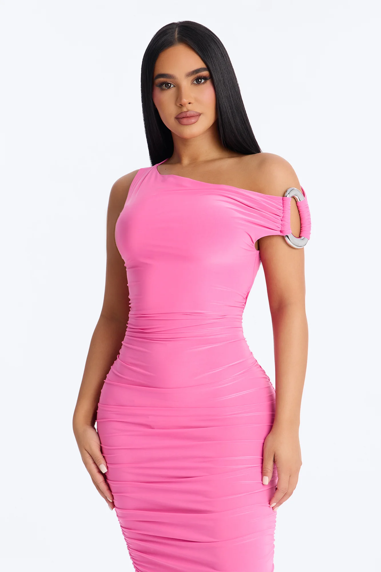Madeline Ruched Midi Dress - Pink - Image 2
