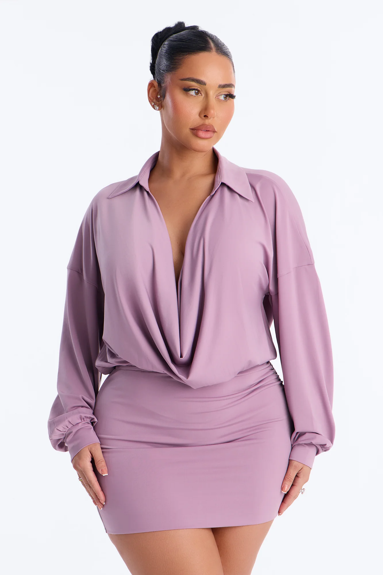 Madilynn Cowl Neck Mini Dress - Mauve - Image 2