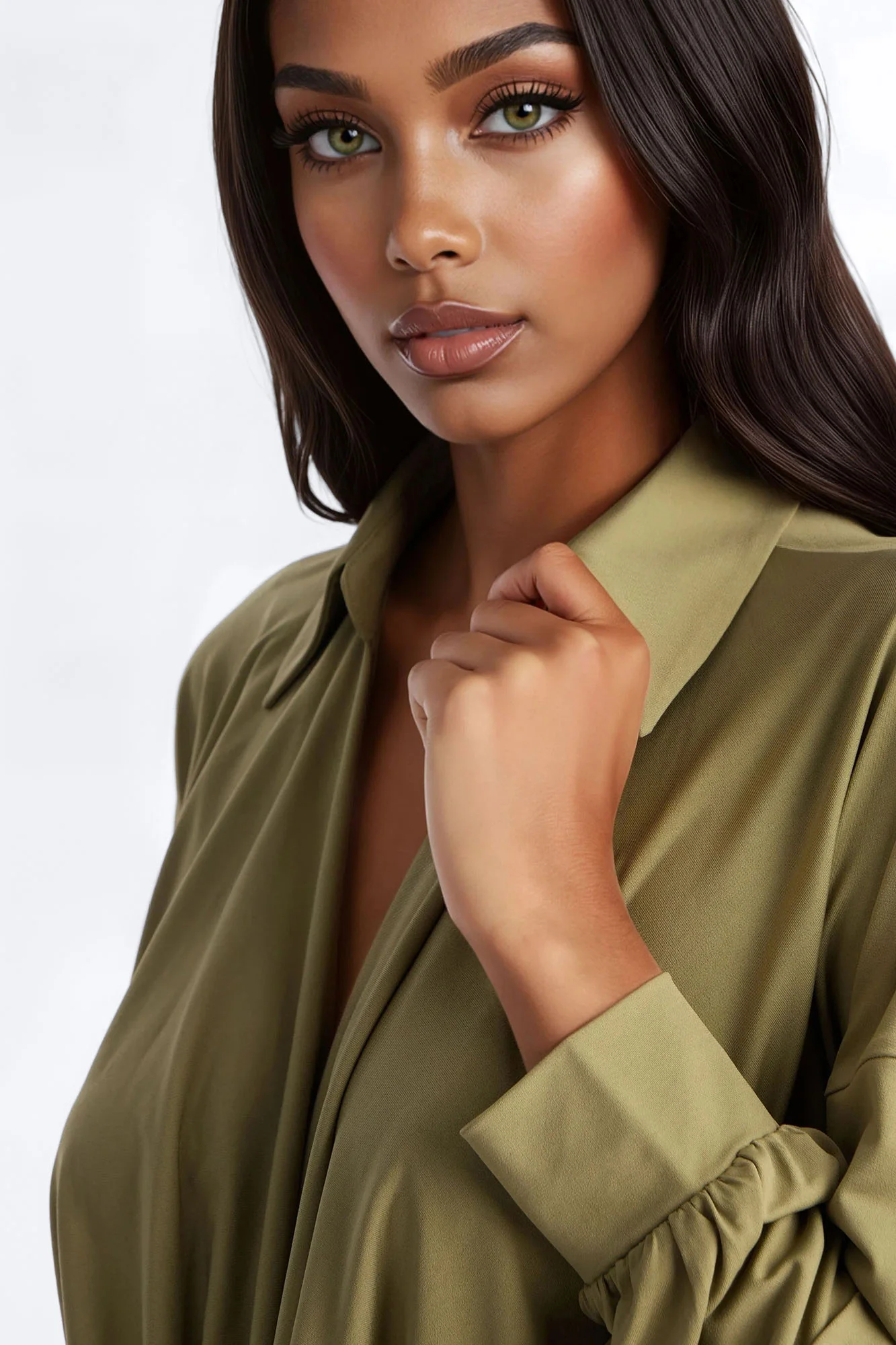 Madilynn Cowl Neck Mini Dress - Olive - Image 3