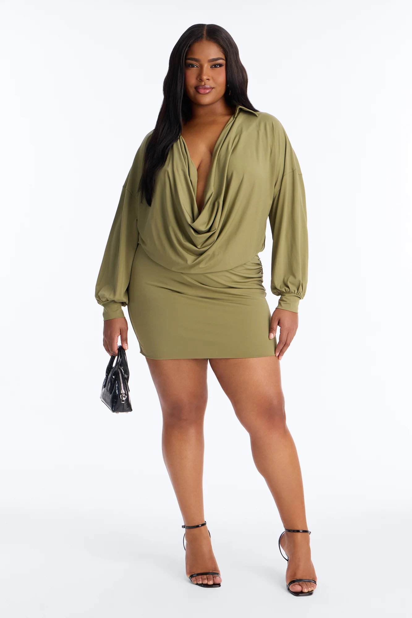 Madilynn Cowl Neck Mini Dress - Olive - Image 5