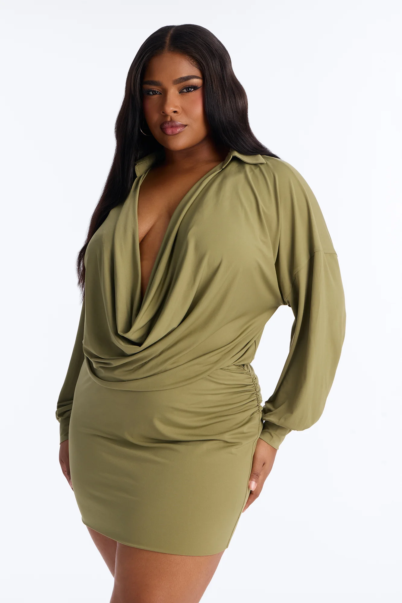 Madilynn Cowl Neck Mini Dress - Olive - Image 6