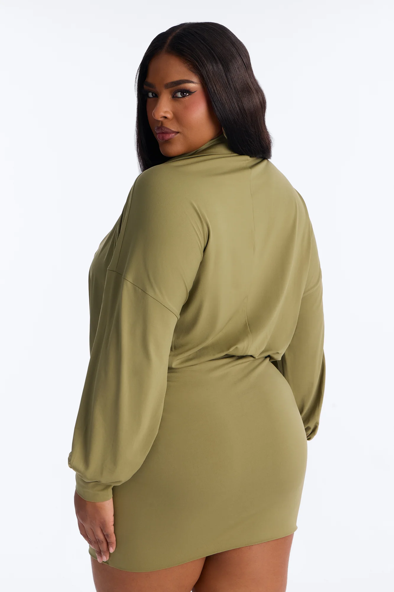 Madilynn Cowl Neck Mini Dress - Olive - Image 7