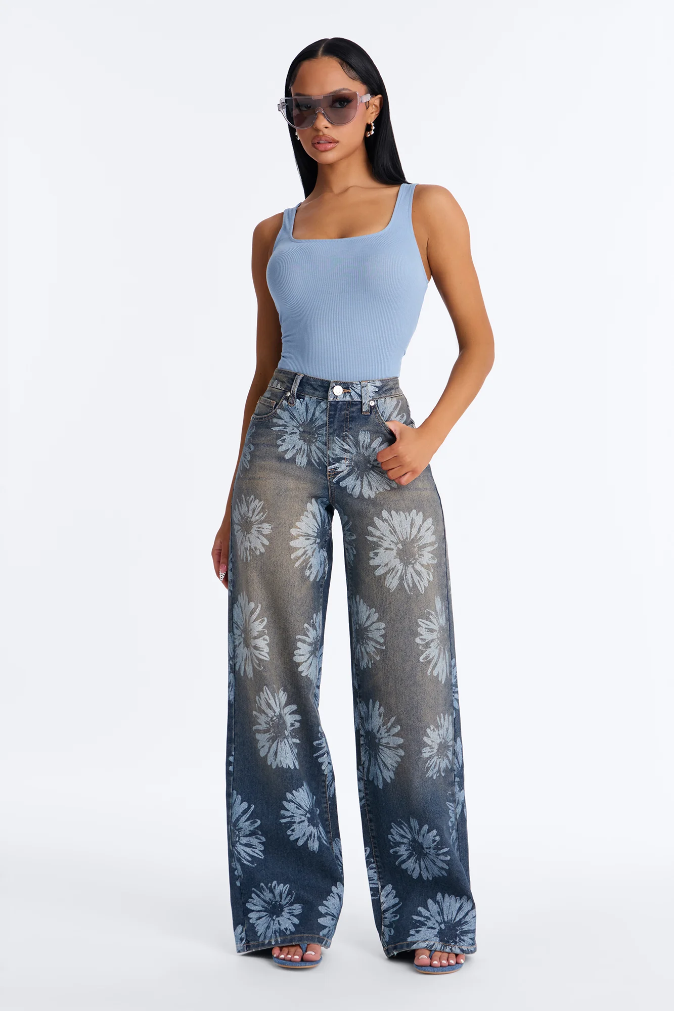 Madison Basic Square Neck Tank Top - Blue - Image 2