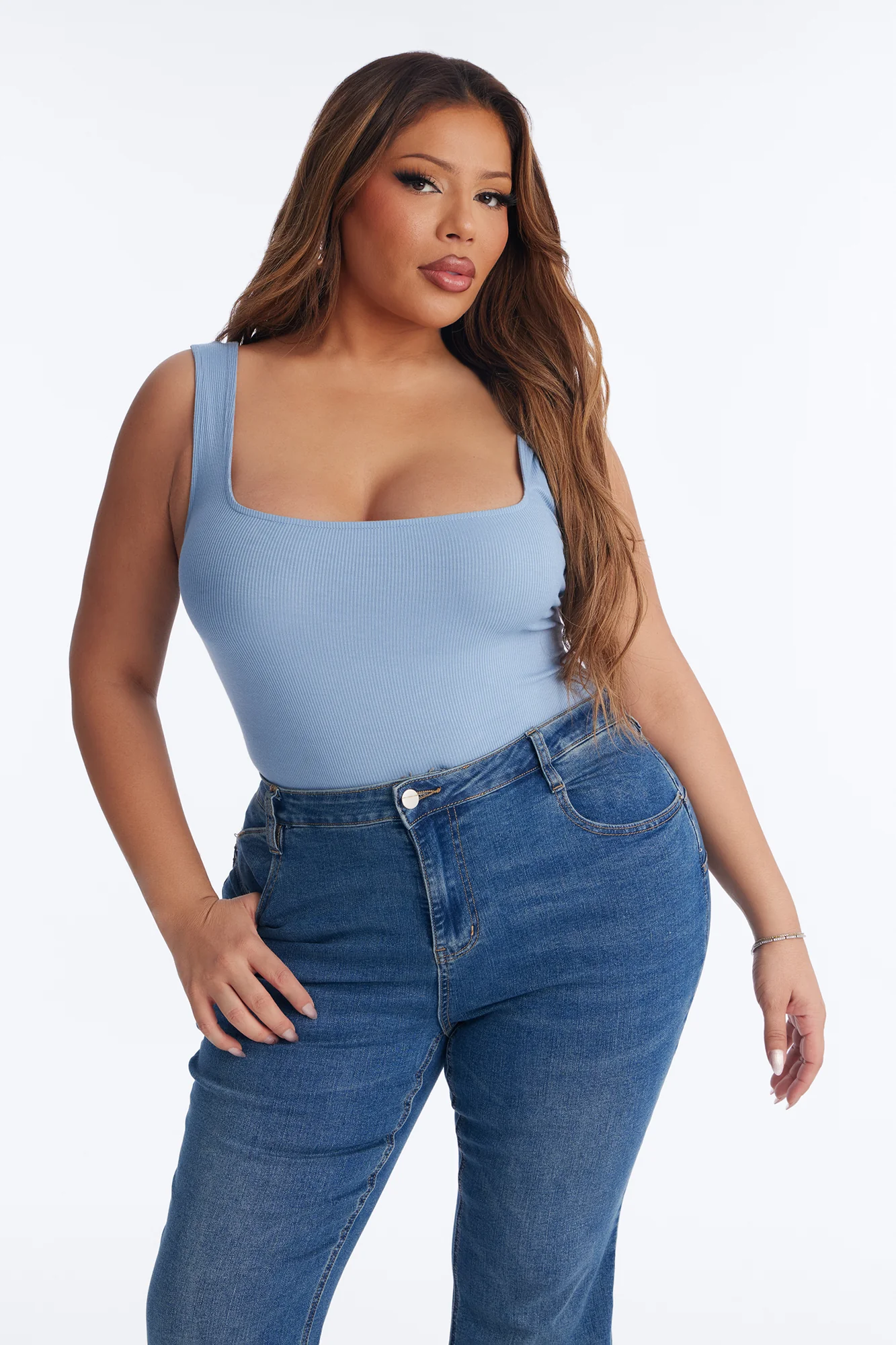 Madison Basic Square Neck Tank Top - Blue - Image 5