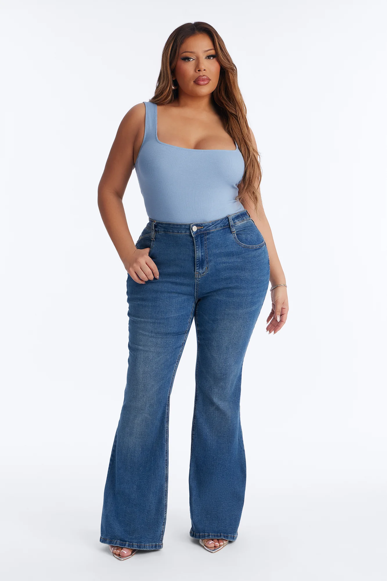 Madison Basic Square Neck Tank Top - Blue - Image 6
