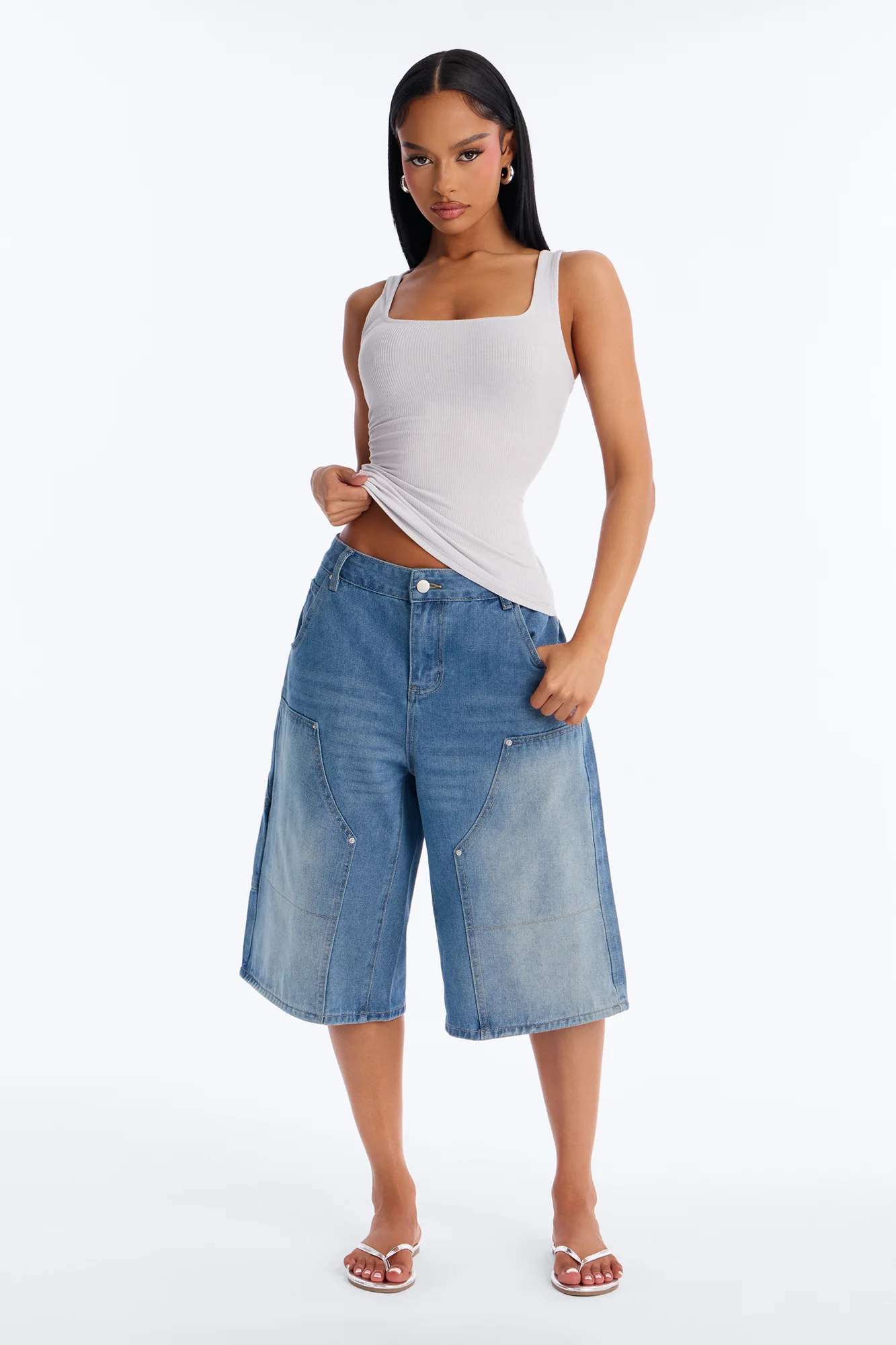 Madison Basic Square Neck Tank Top - Light Grey - Image 2